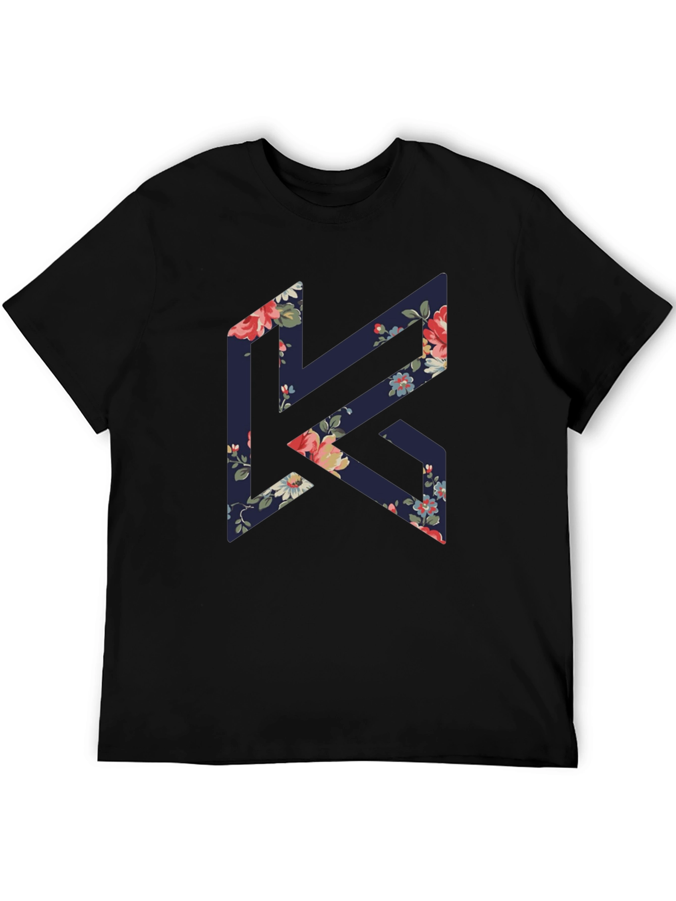 Floral K Black Tee - Stylish Geometric Design