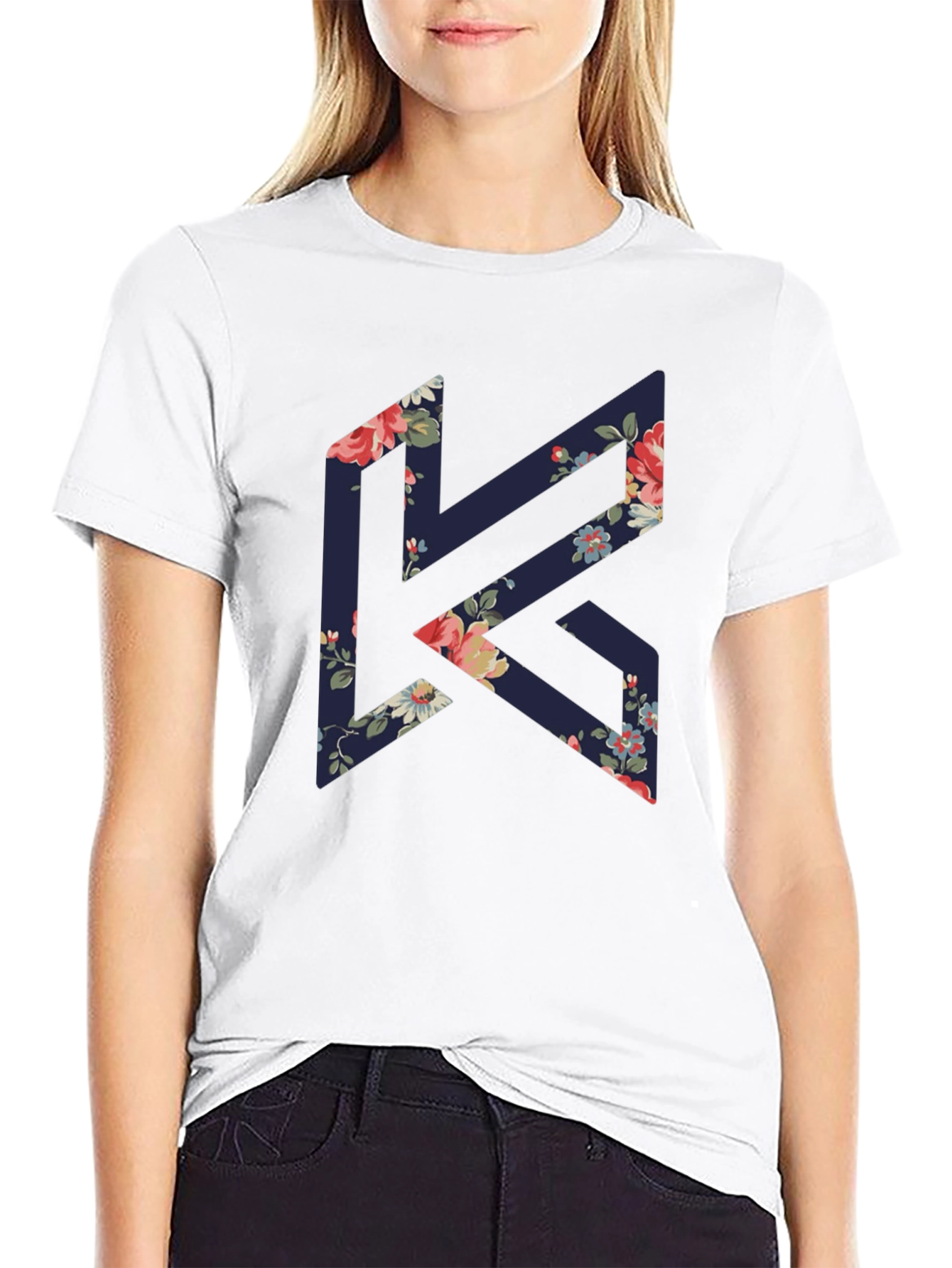 Floral K Black Tee - Stylish Geometric Design