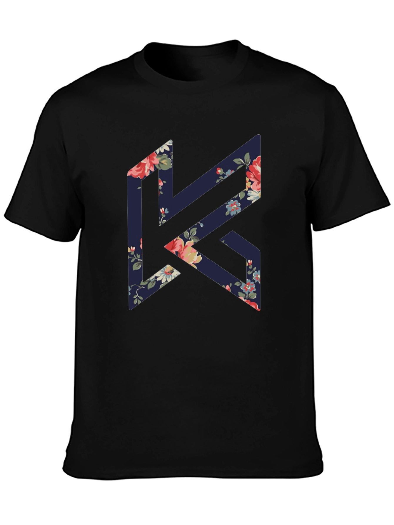Floral K Black Tee - Stylish Geometric Design