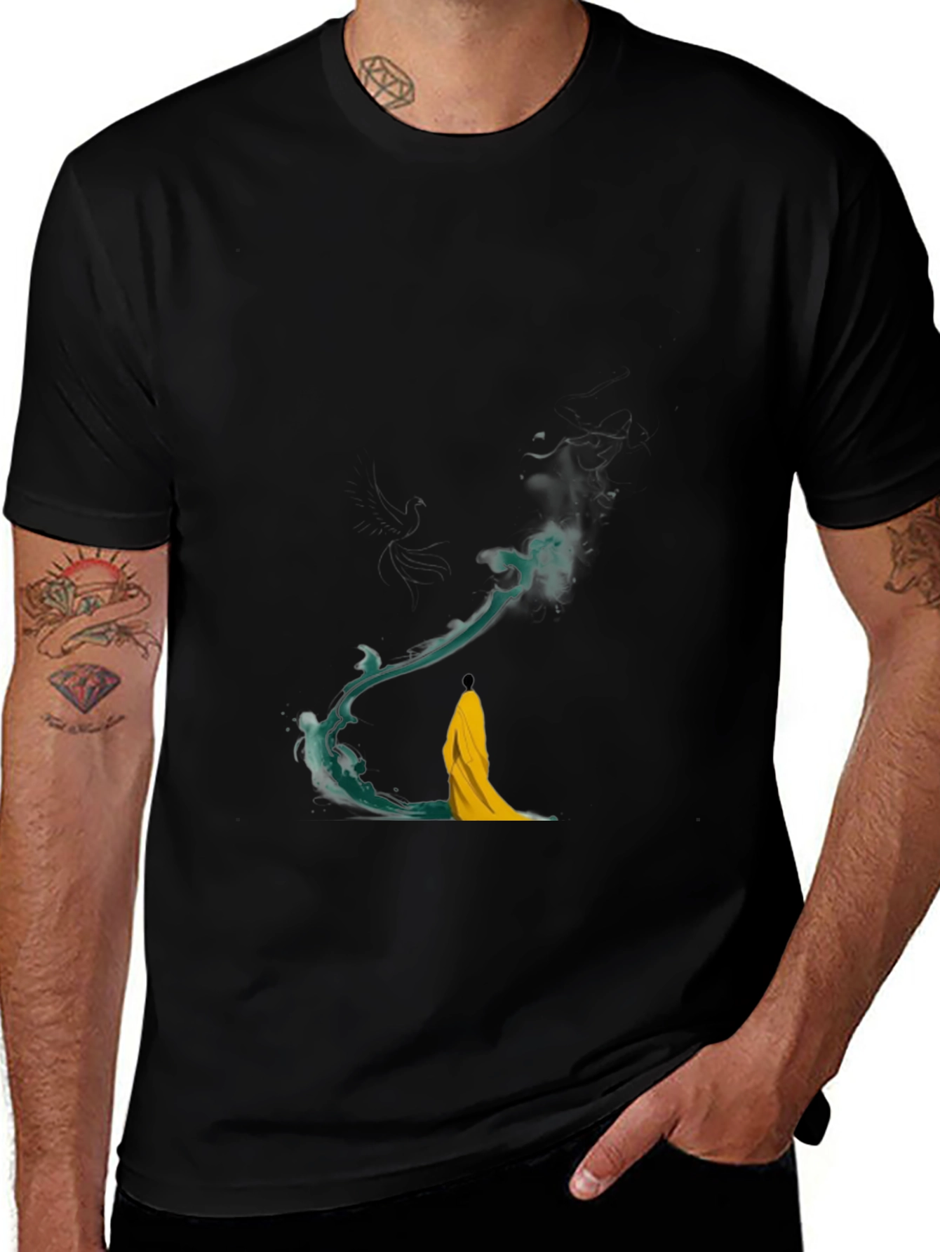 Artistic Black T-Shirt with Abstract Water Design