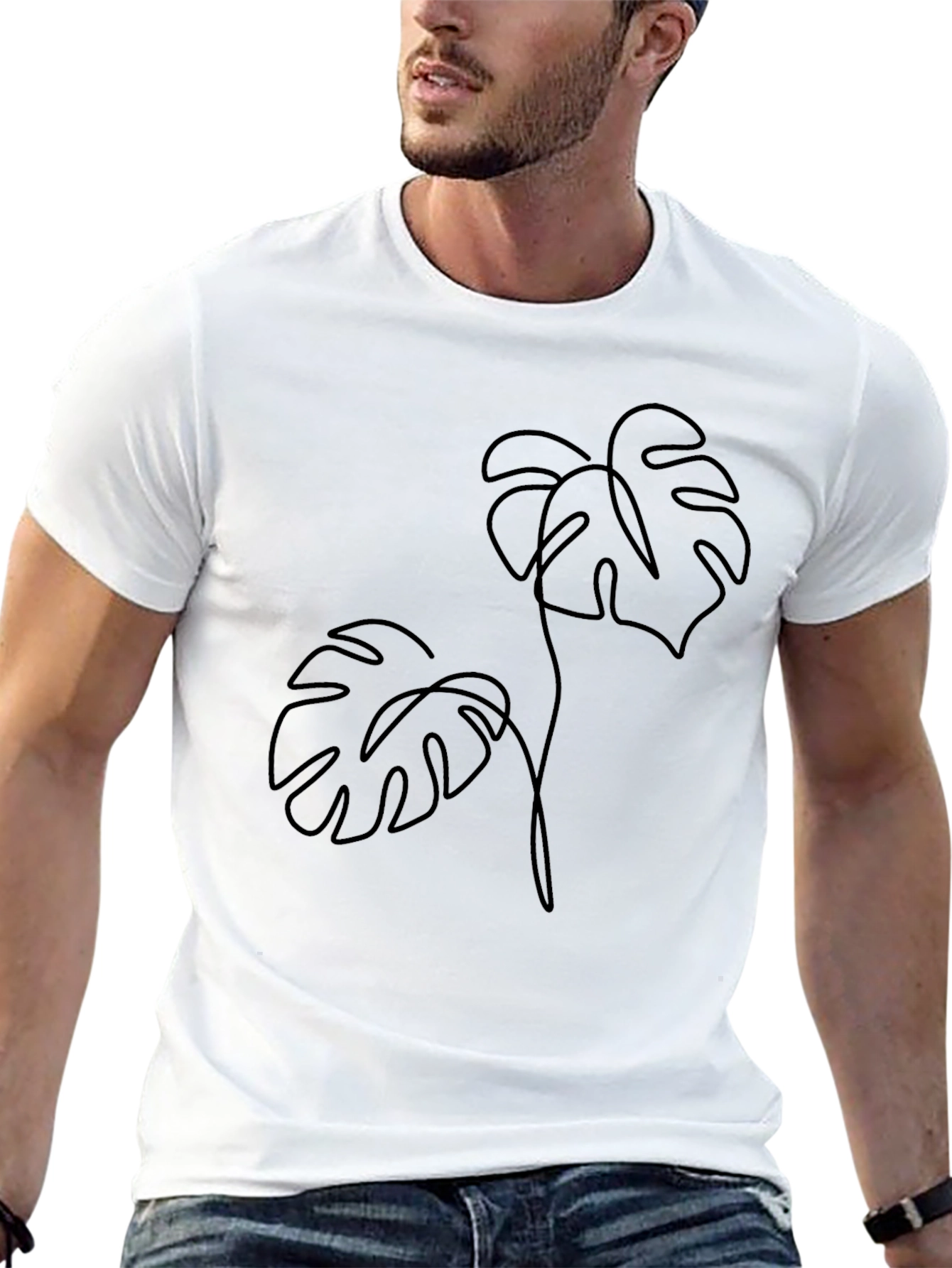 Minimalist Monstera Leaf Graphic Tee - Black