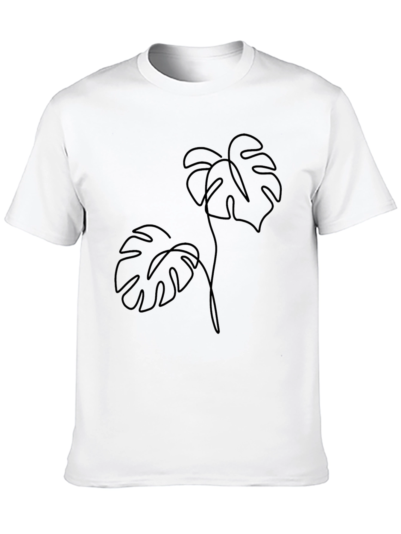 Minimalist Monstera Leaf Graphic Tee - Black