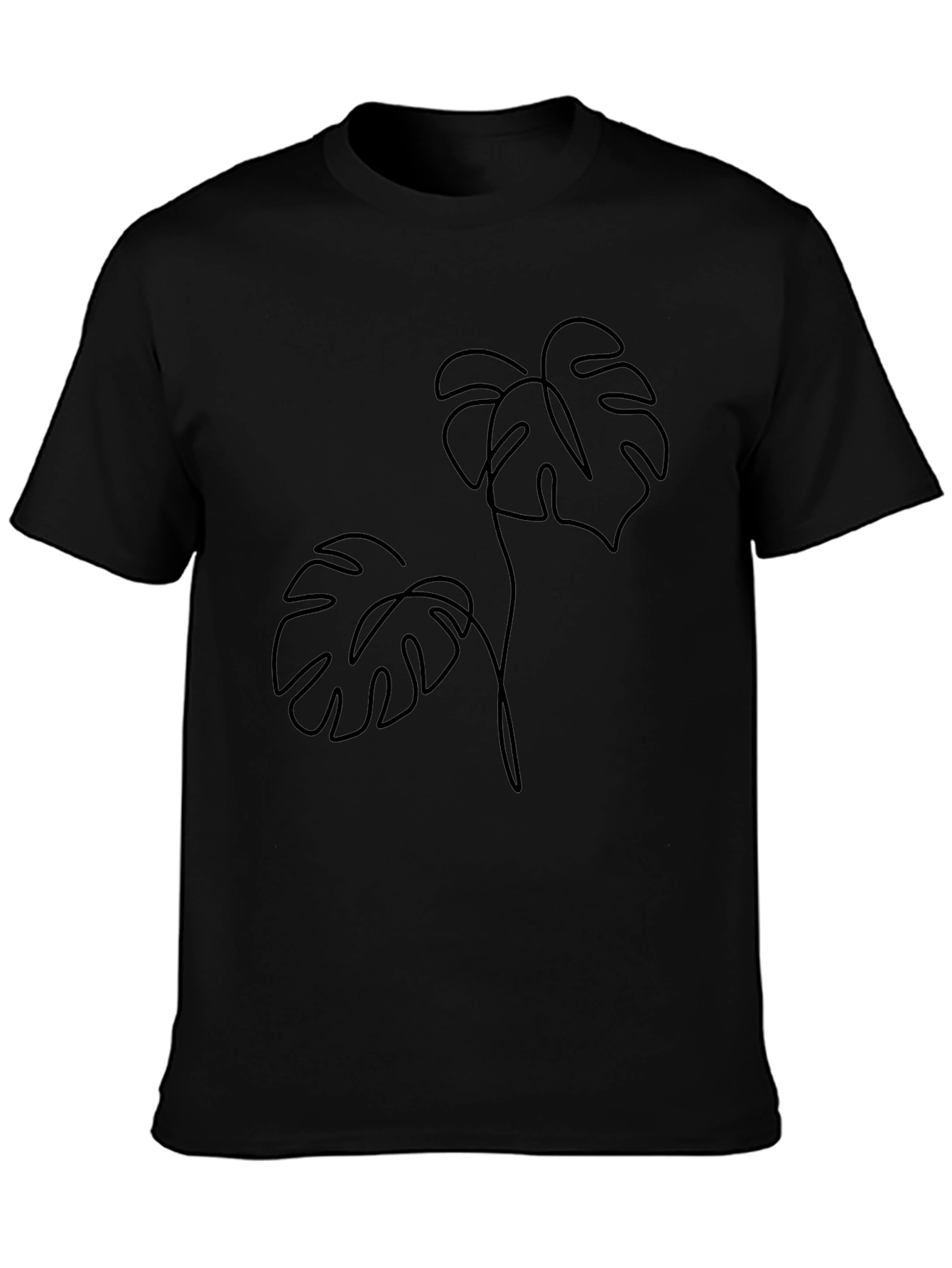 Minimalist Monstera Leaf Graphic Tee - Black