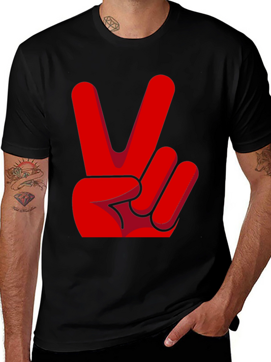 Peace Sign T-Shirt - Red Hand Gesture Design