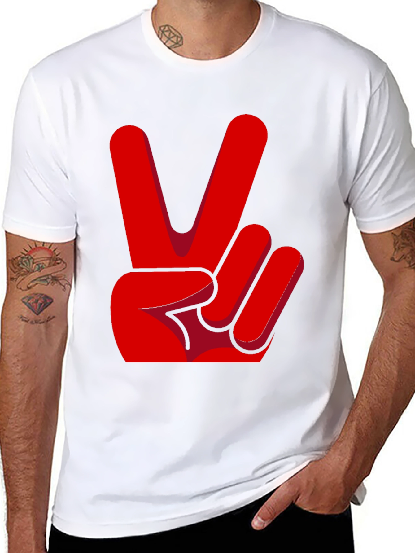 Peace Sign T-Shirt - Red Hand Gesture Design