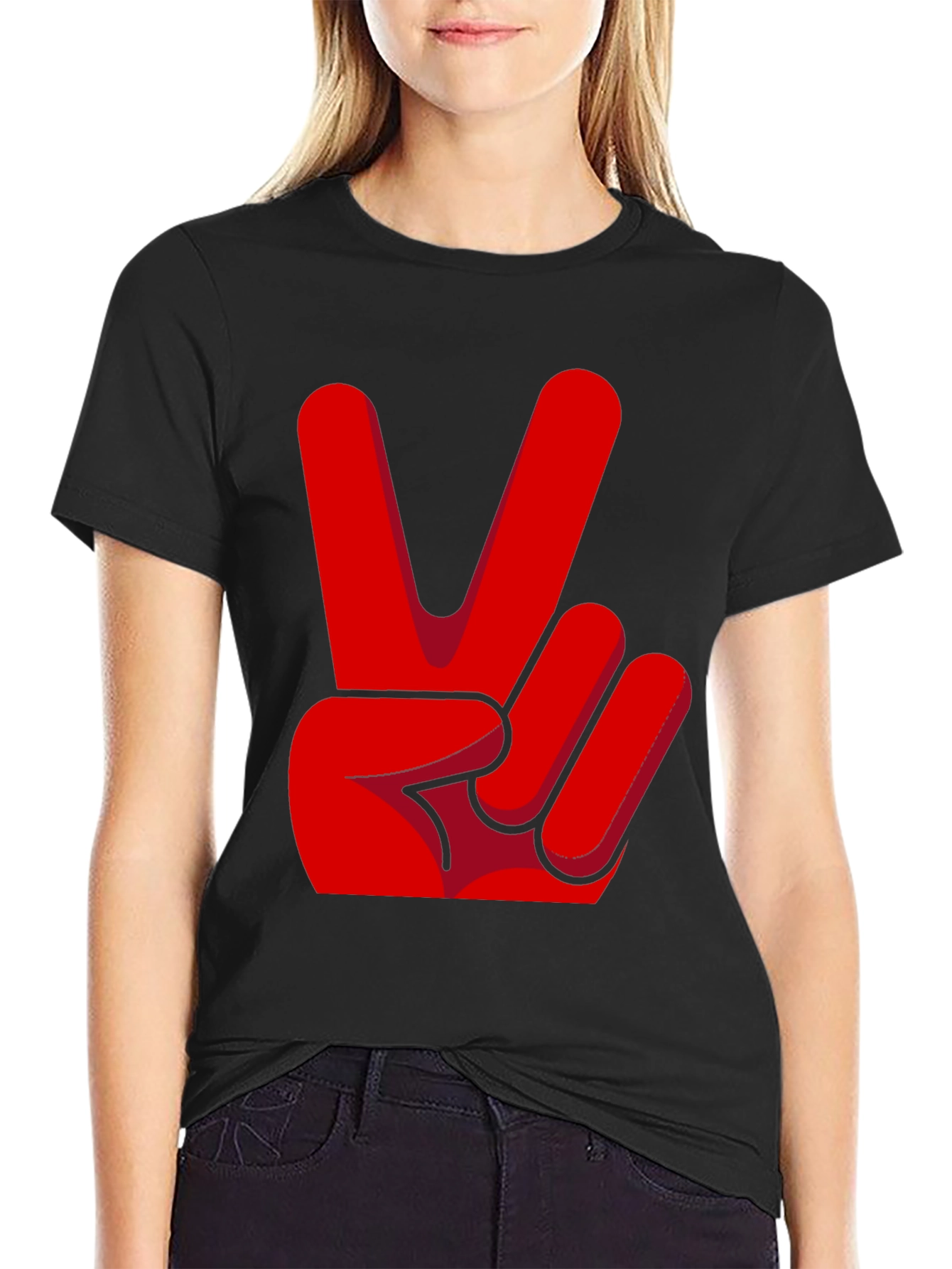 Peace Sign T-Shirt - Red Hand Gesture Design