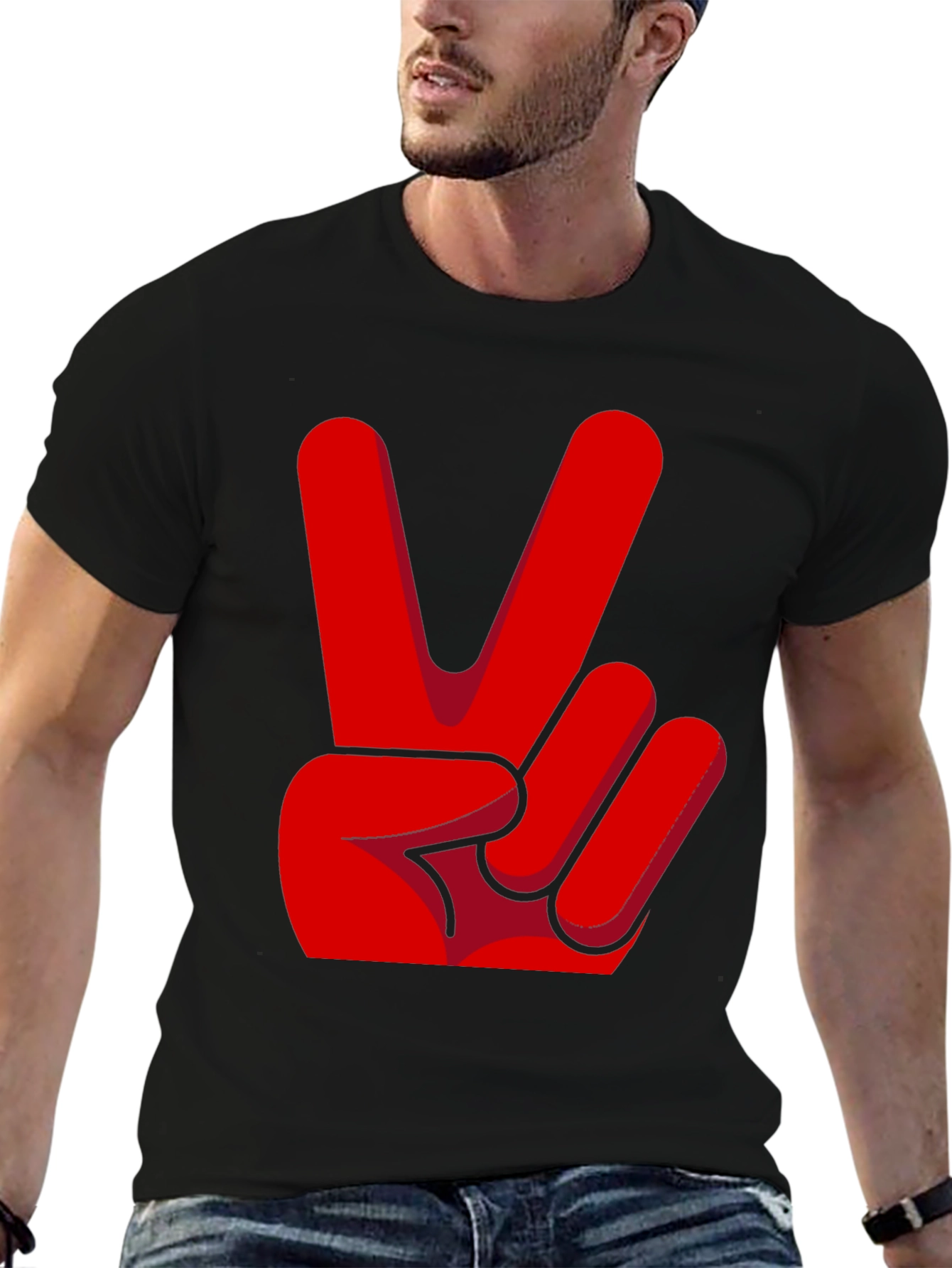 Peace Sign T-Shirt - Red Hand Gesture Design