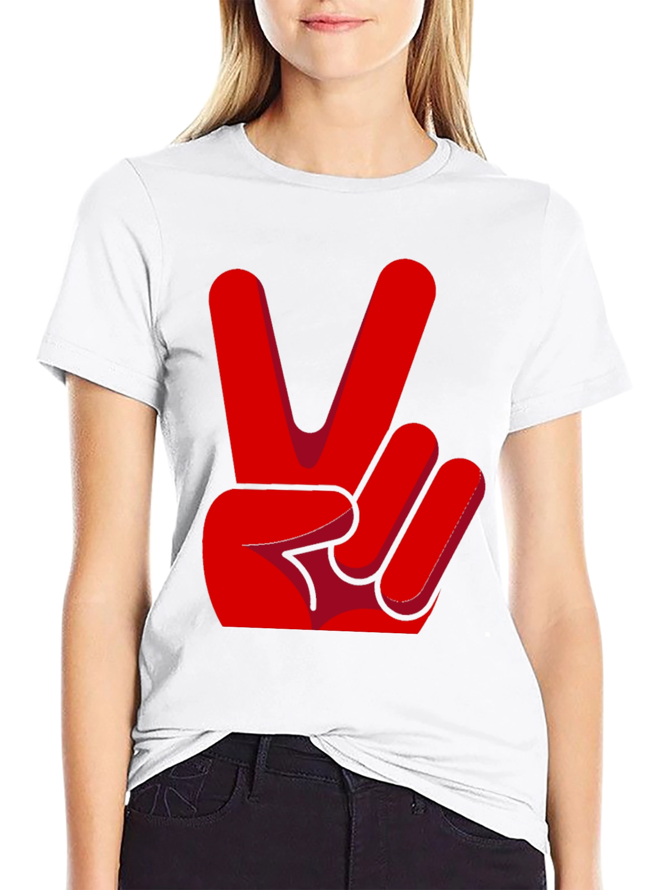 Peace Sign T-Shirt - Red Hand Gesture Design