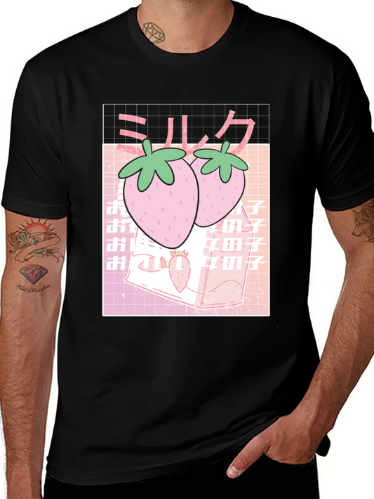 Strawberry Milk T-Shirt - Kawaii Aesthetic Black Tee
