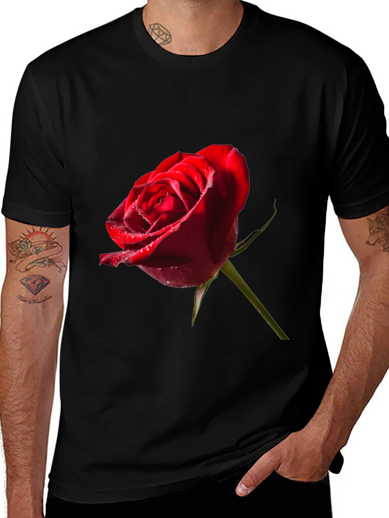 Red Rose Graphic Tee - Elegant Floral Design