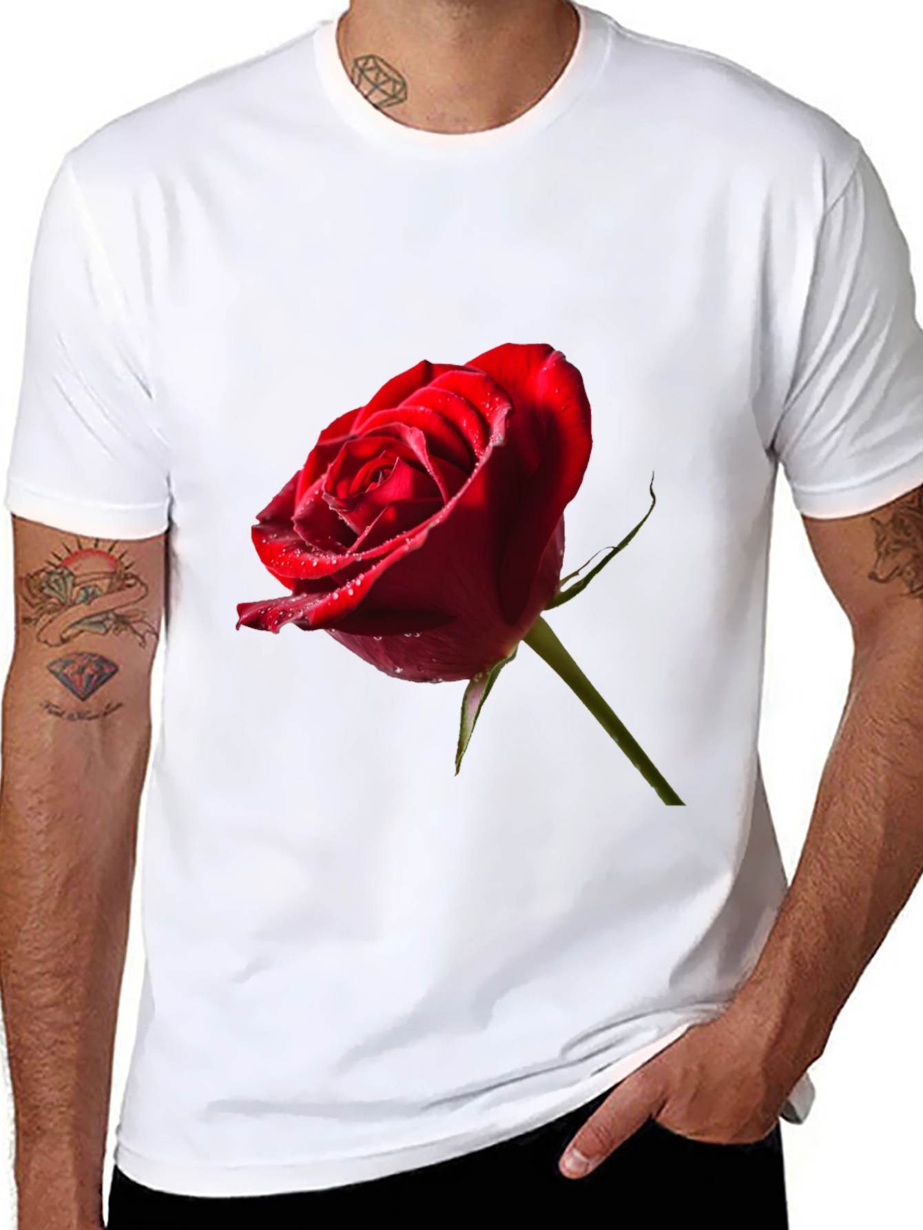 Red Rose Graphic Tee - Elegant Floral Design