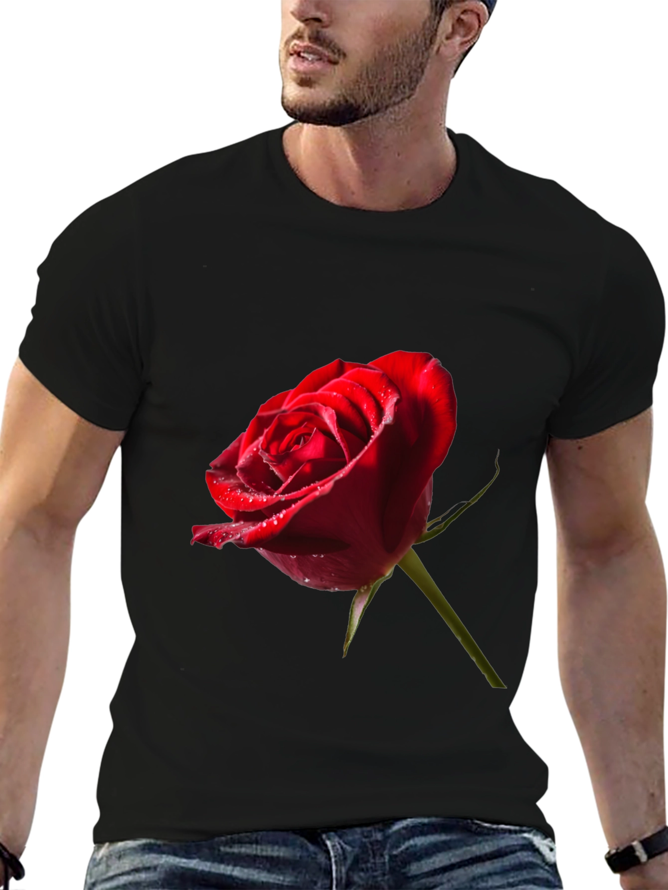 Red Rose Graphic Tee - Elegant Floral Design