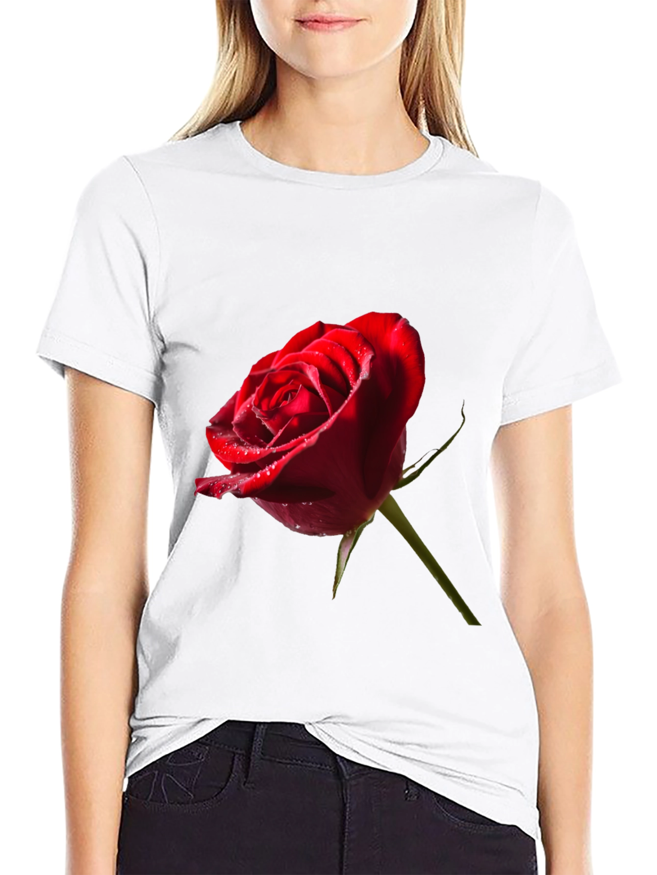 Red Rose Graphic Tee - Elegant Floral Design