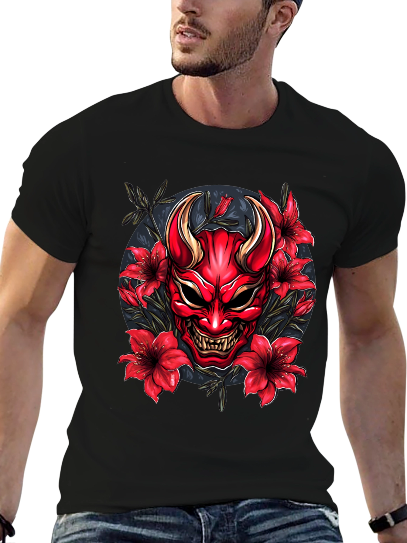 Hannya Mask Floral Graphic Tee