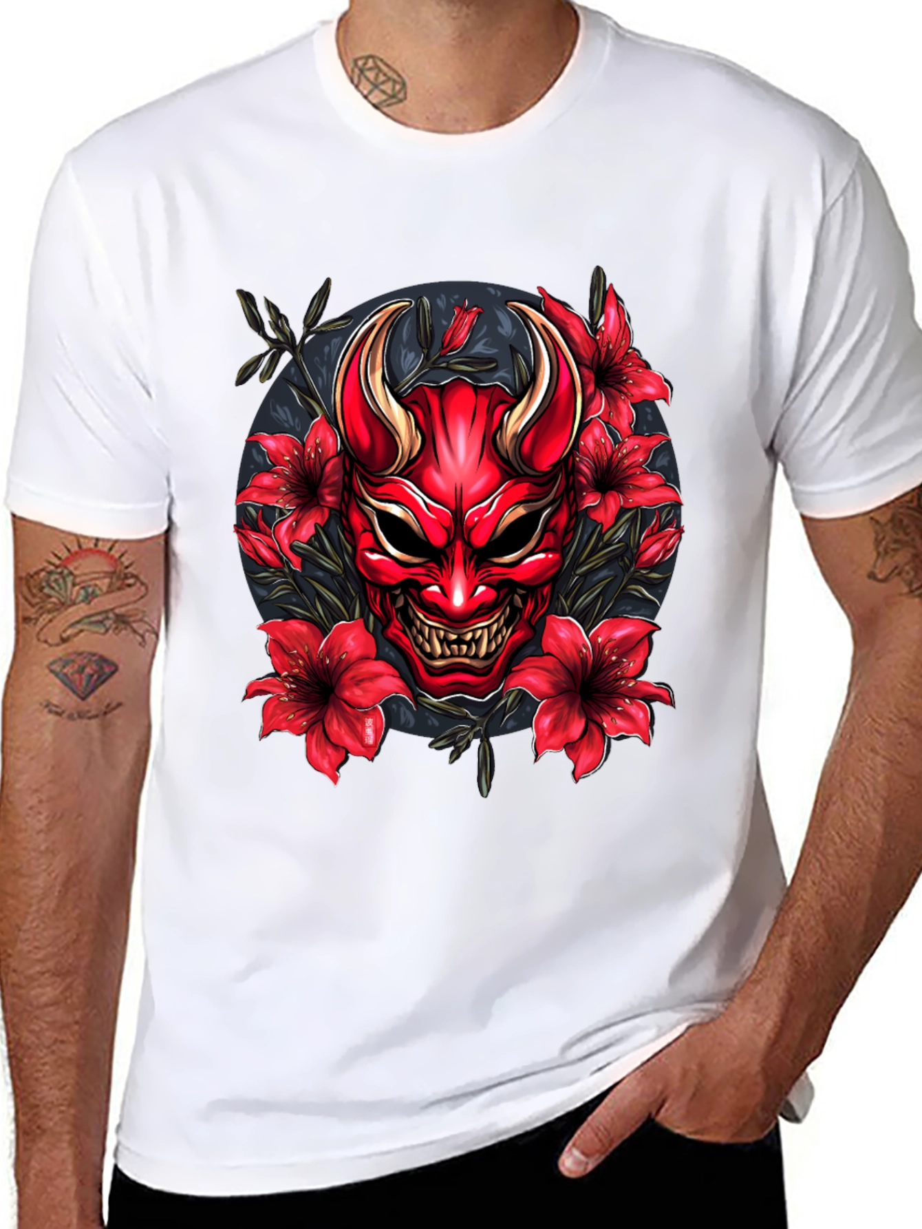 Hannya Mask Floral Graphic Tee