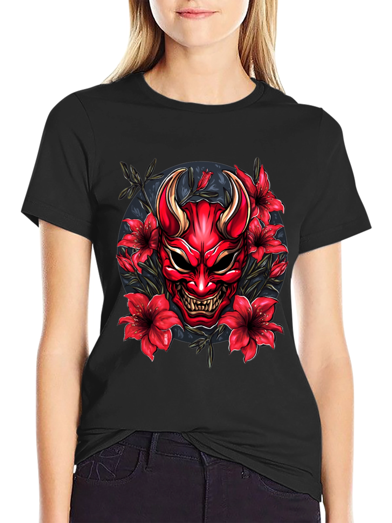 Hannya Mask Floral Graphic Tee
