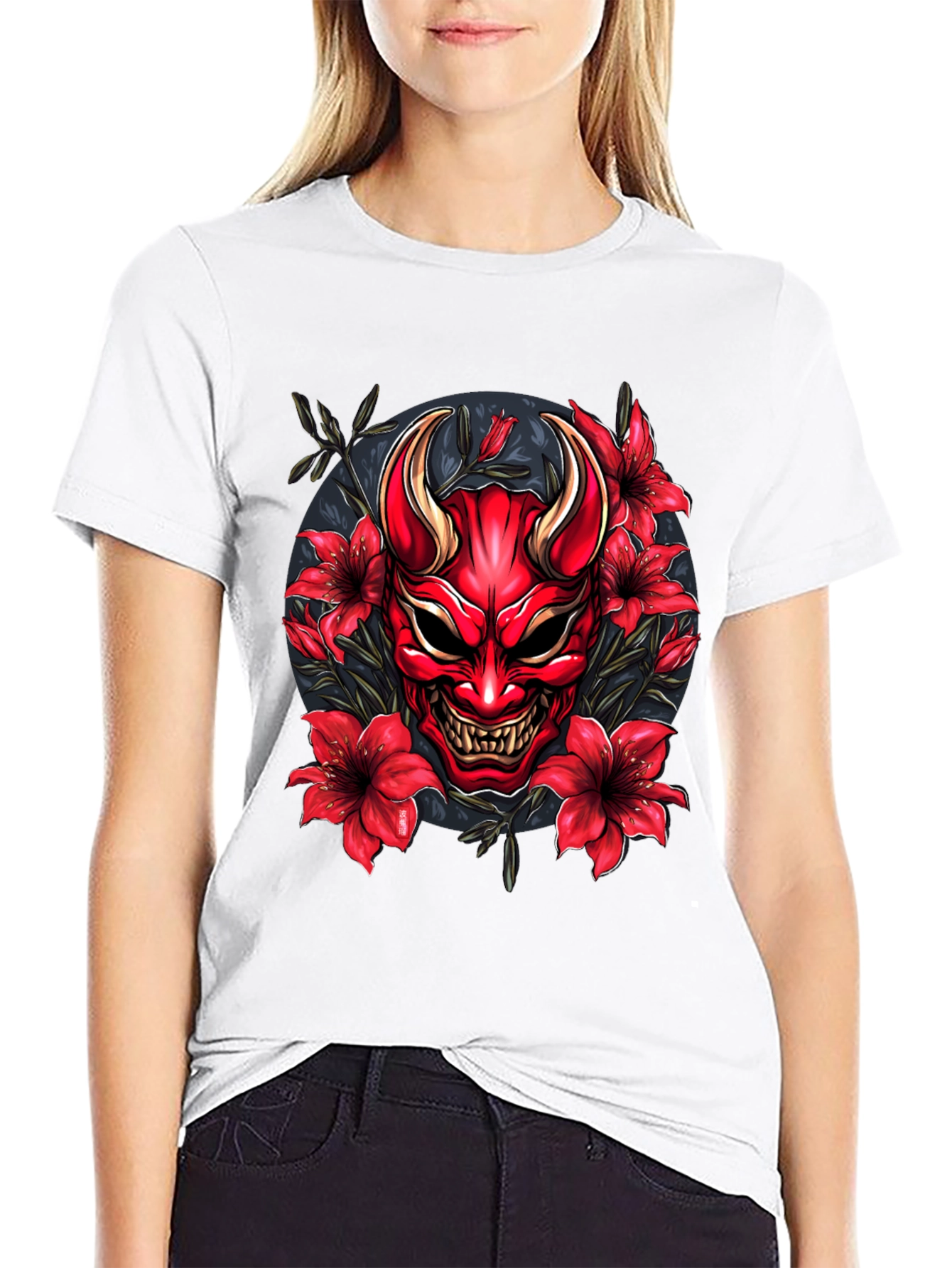 Hannya Mask Floral Graphic Tee