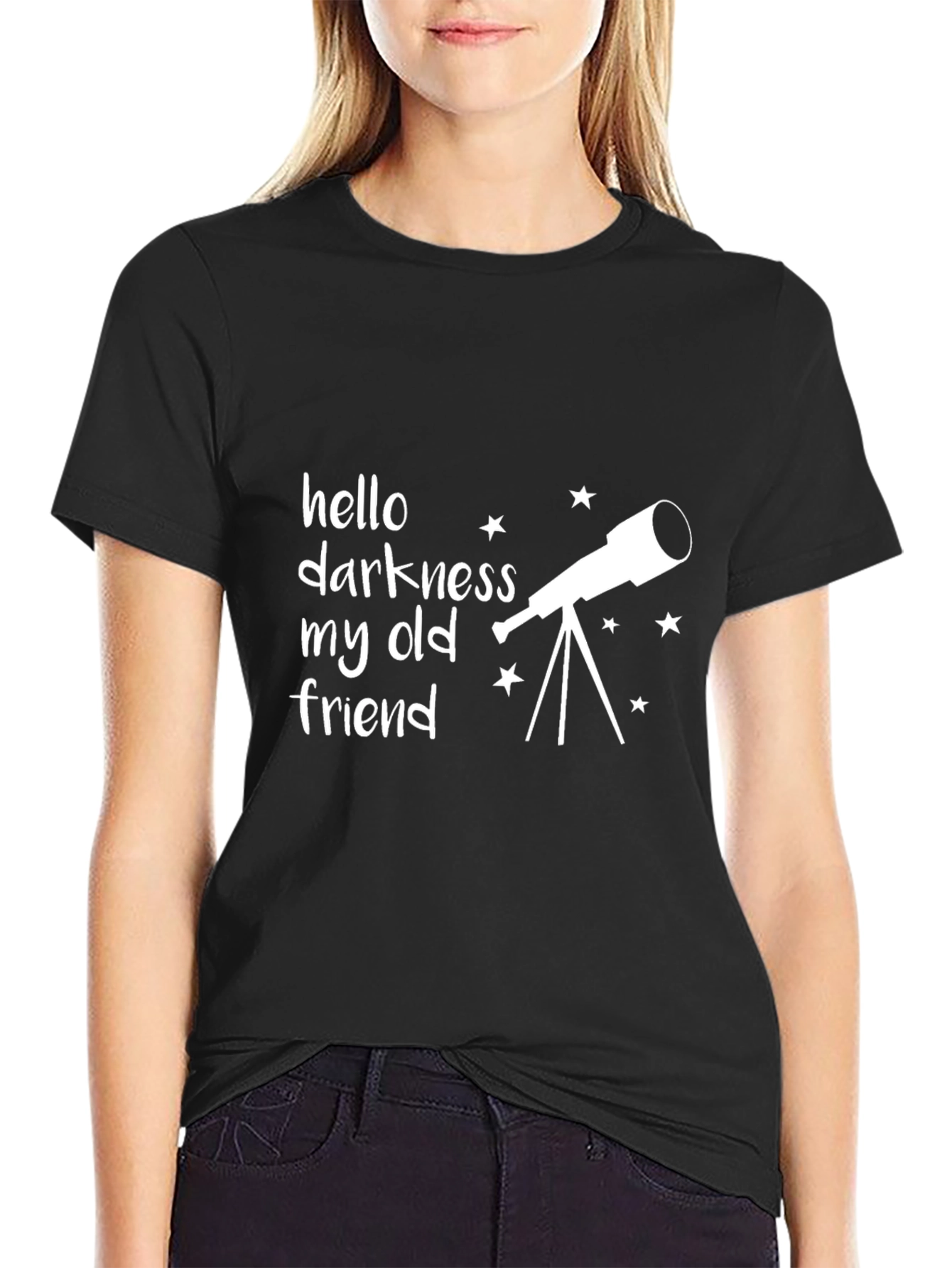 Hello Darkness My Old Friend Telescope Black T-Shirt