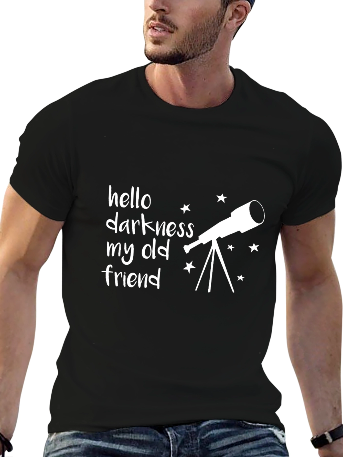 Hello Darkness My Old Friend Telescope Black T-Shirt