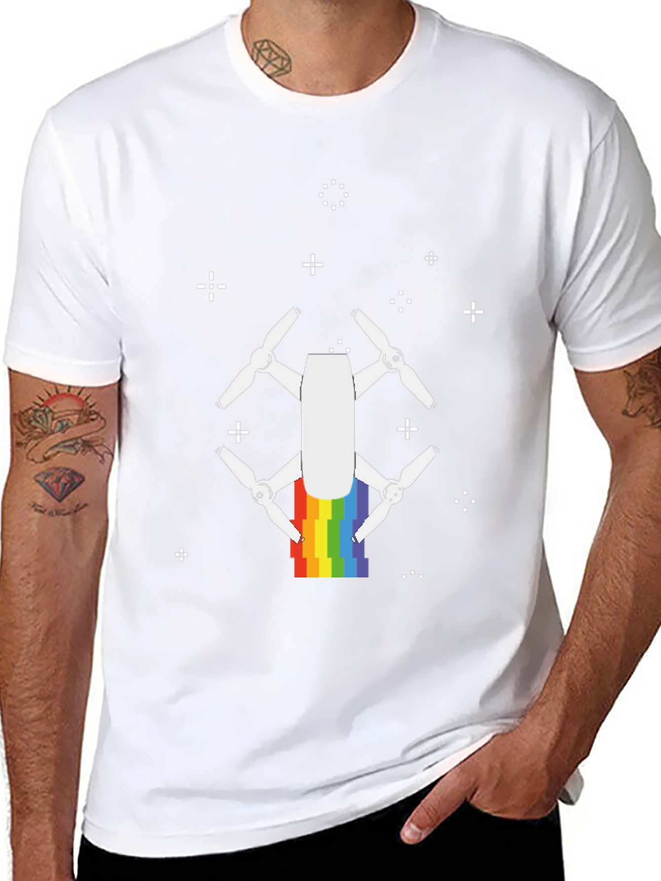 Rainbow Drone Graphic Tee - Black Cotton T-Shirt