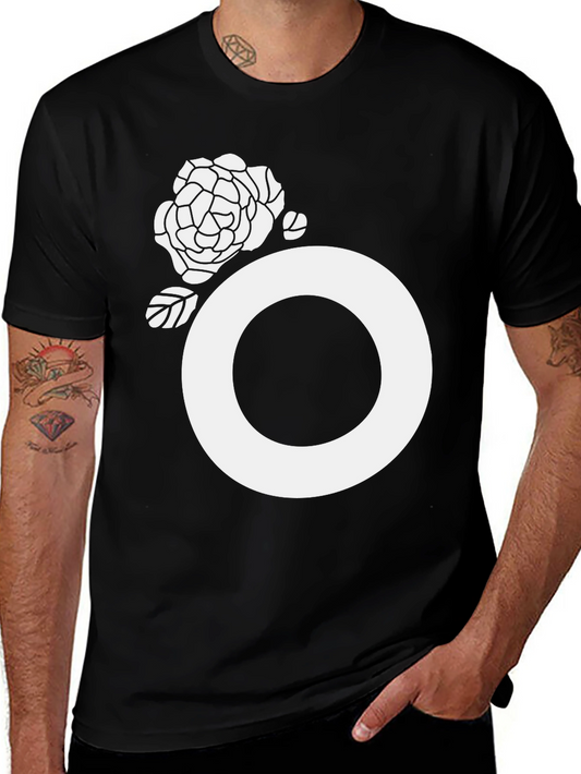Black Tee with White Floral O Design