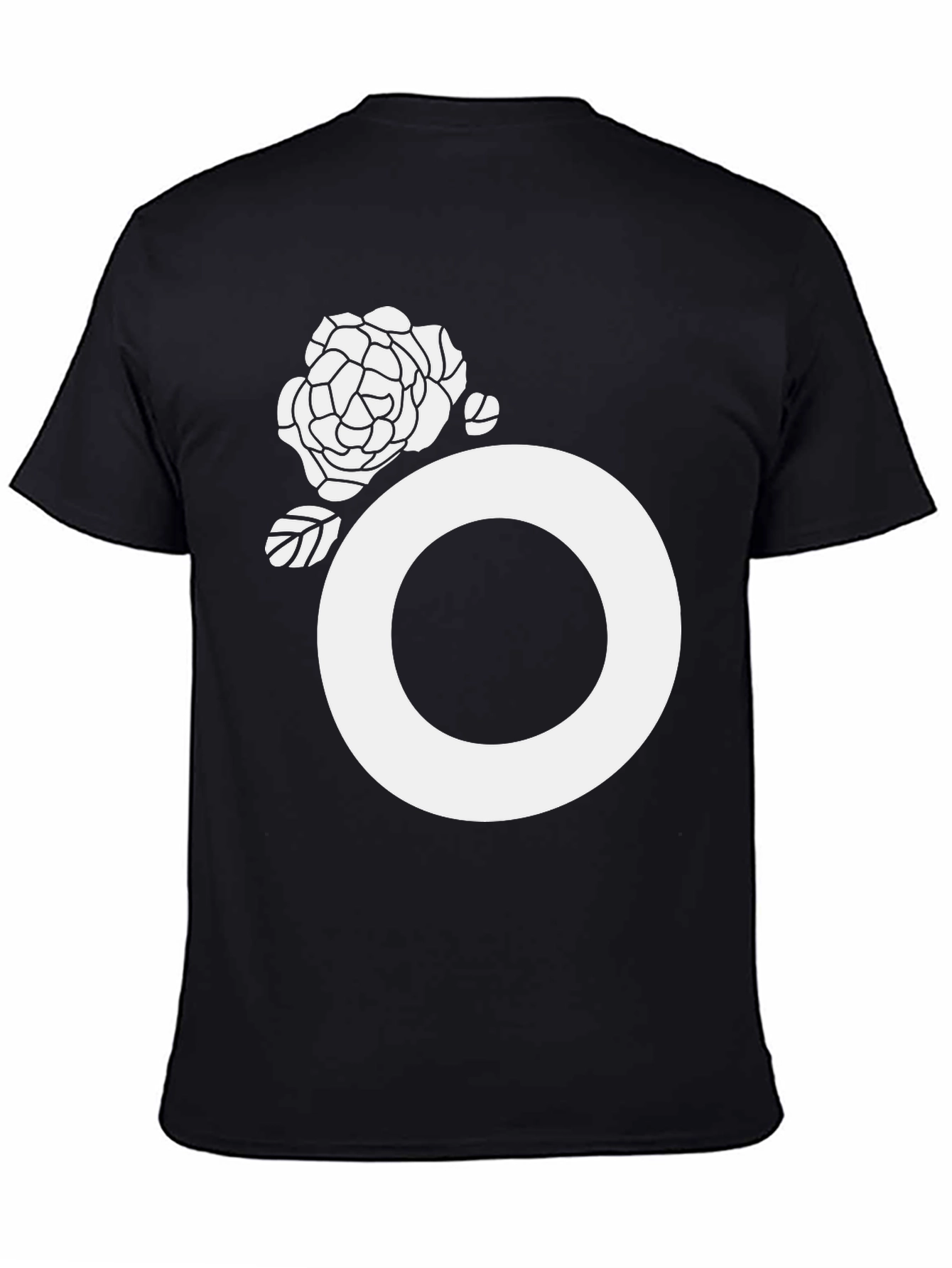 Black Tee with White Floral O Design