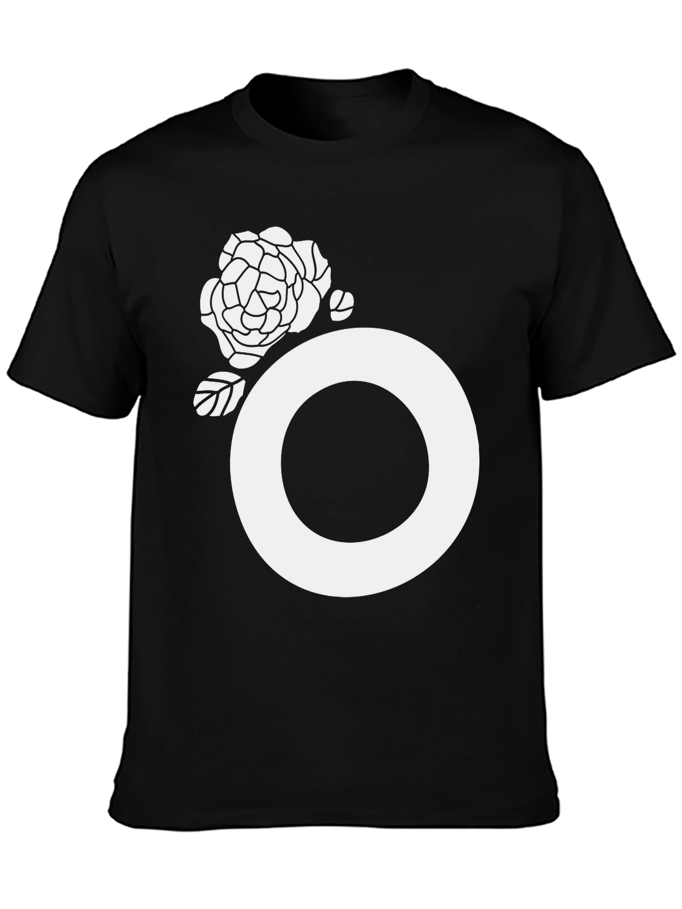 Black Tee with White Floral O Design
