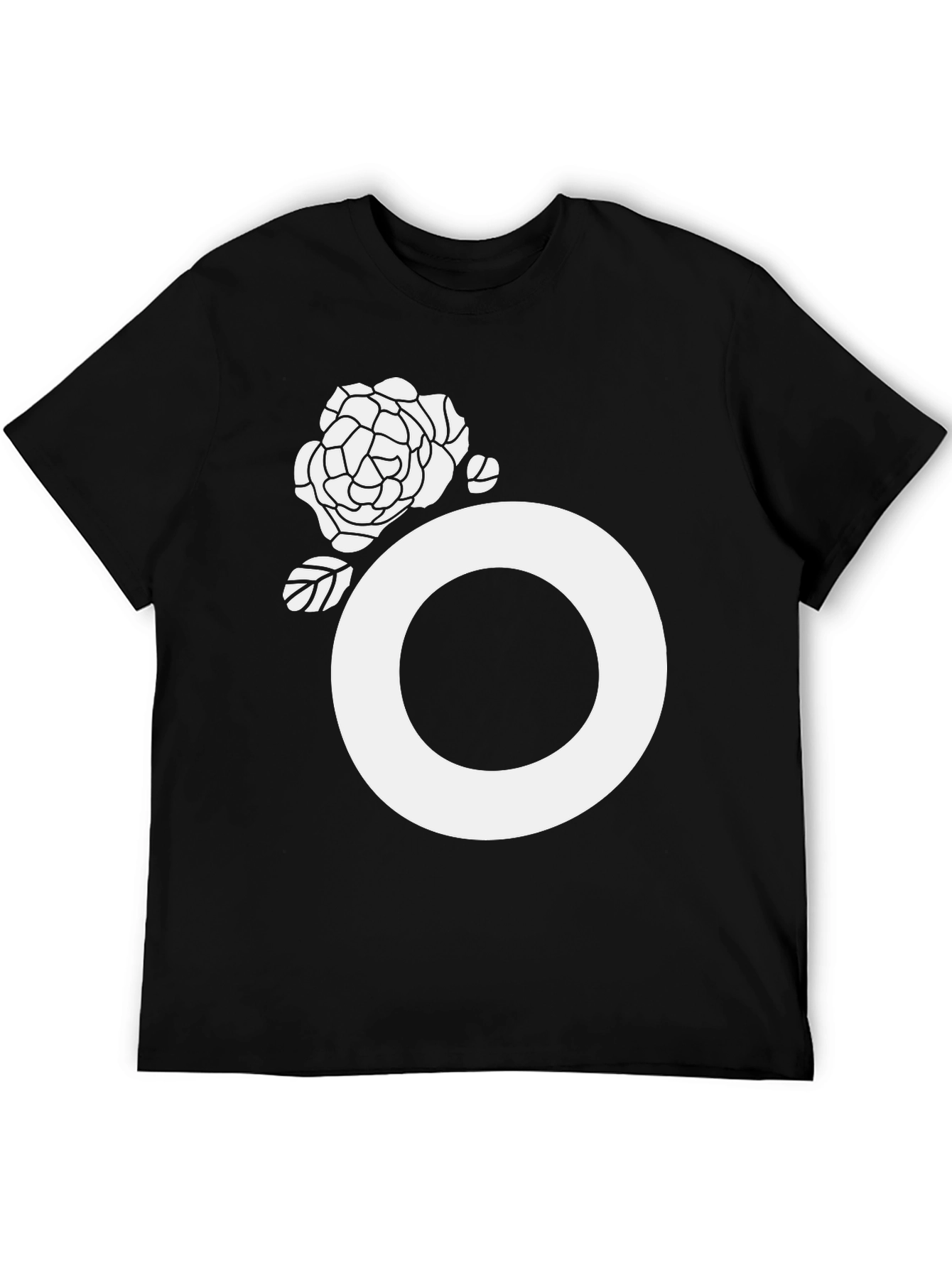 Black Tee with White Floral O Design