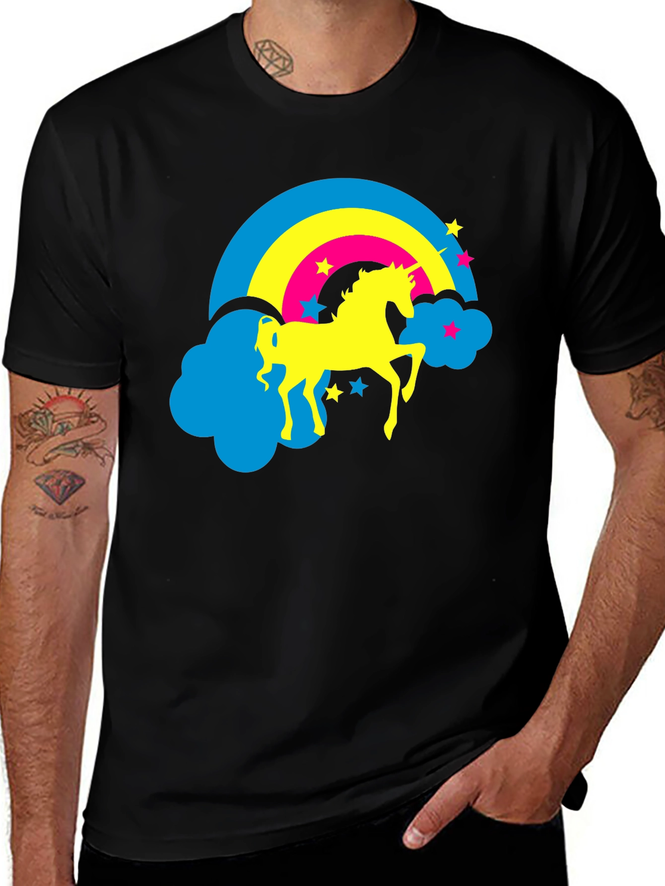 Unicorn Rainbow Graphic Tee - Black