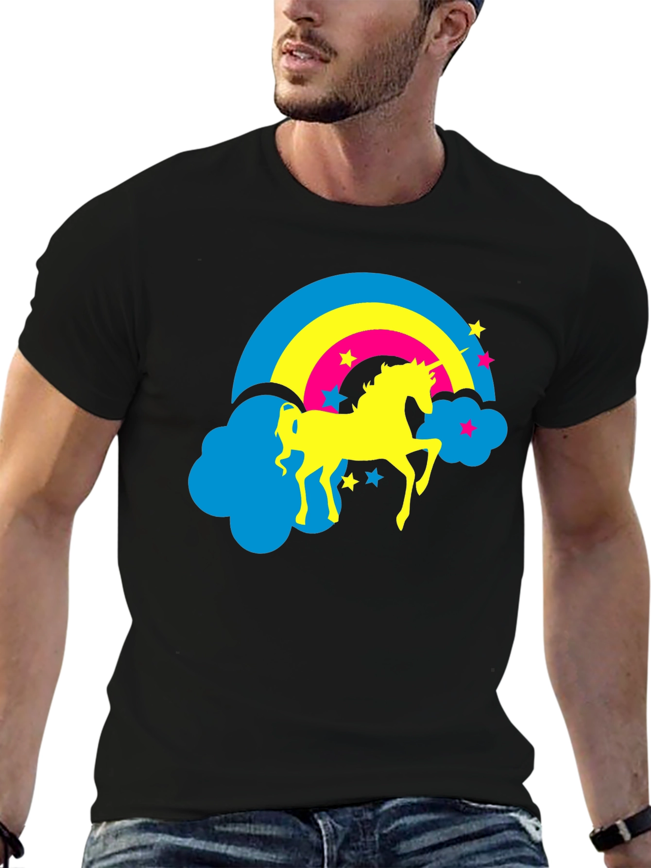 Unicorn Rainbow Graphic Tee - Black