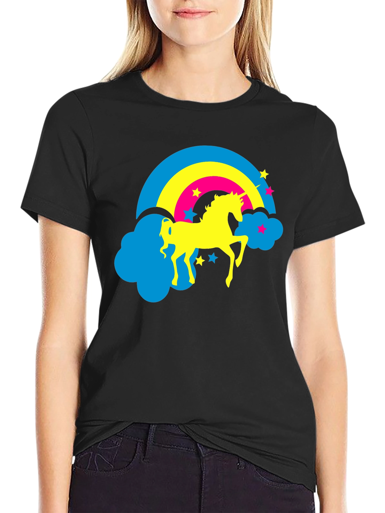 Unicorn Rainbow Graphic Tee - Black