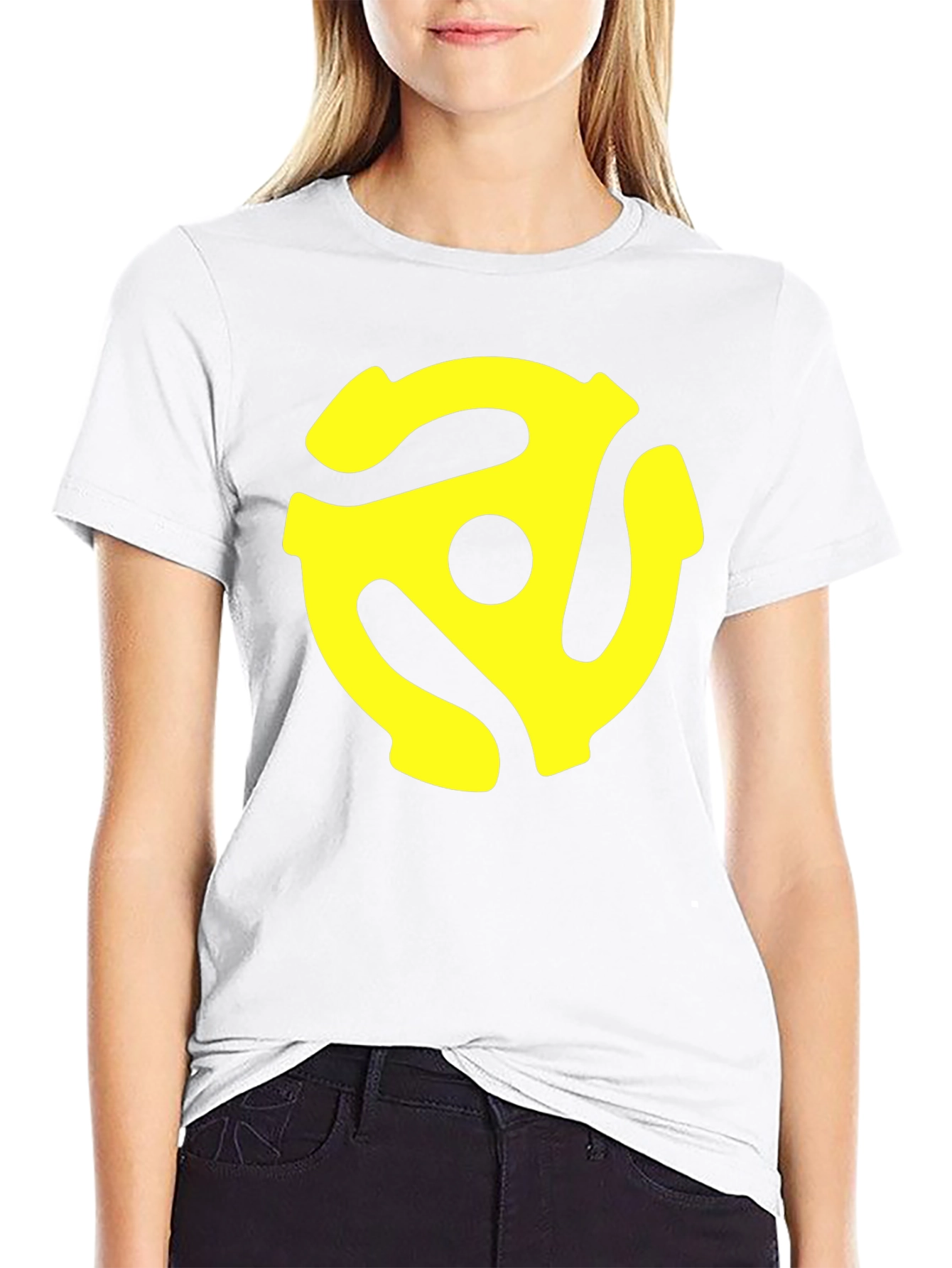 Black T-Shirt with Yellow 45 RPM Adapter Graphic