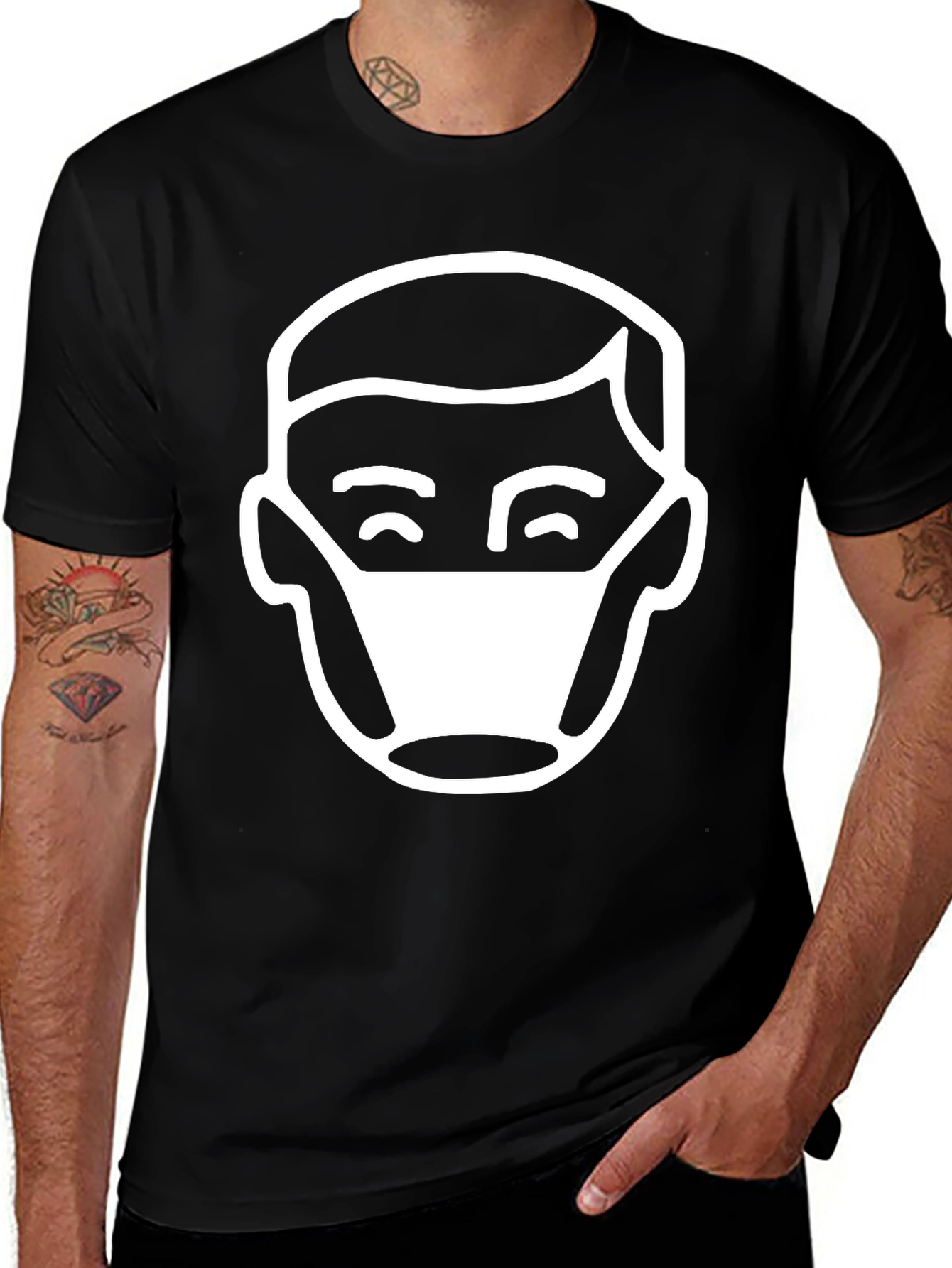 Masked Man Graphic Tee - Black Casual T-Shirt