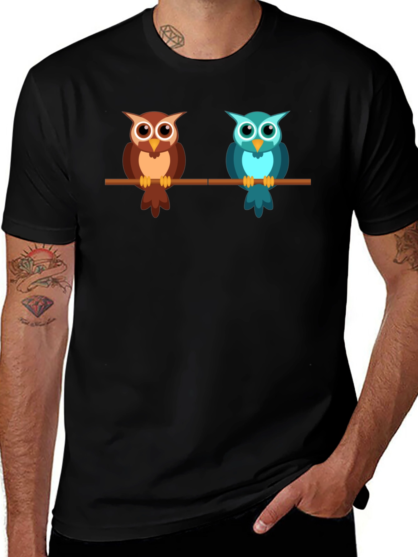 Cute Owls on a Branch Graphic T-Shirt