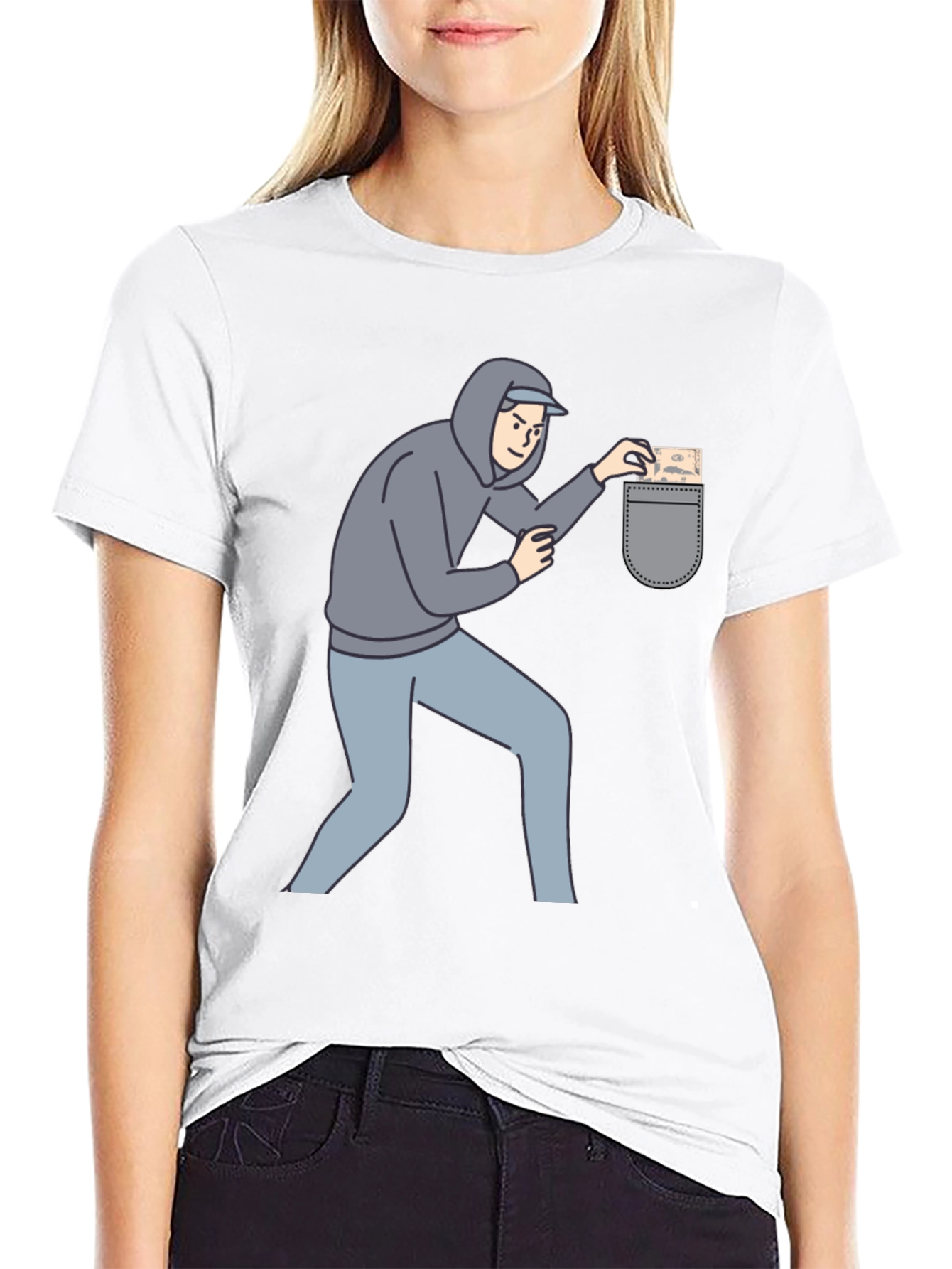 Funny Pickpocket Graphic Tee - Black Cotton Blend Shirt