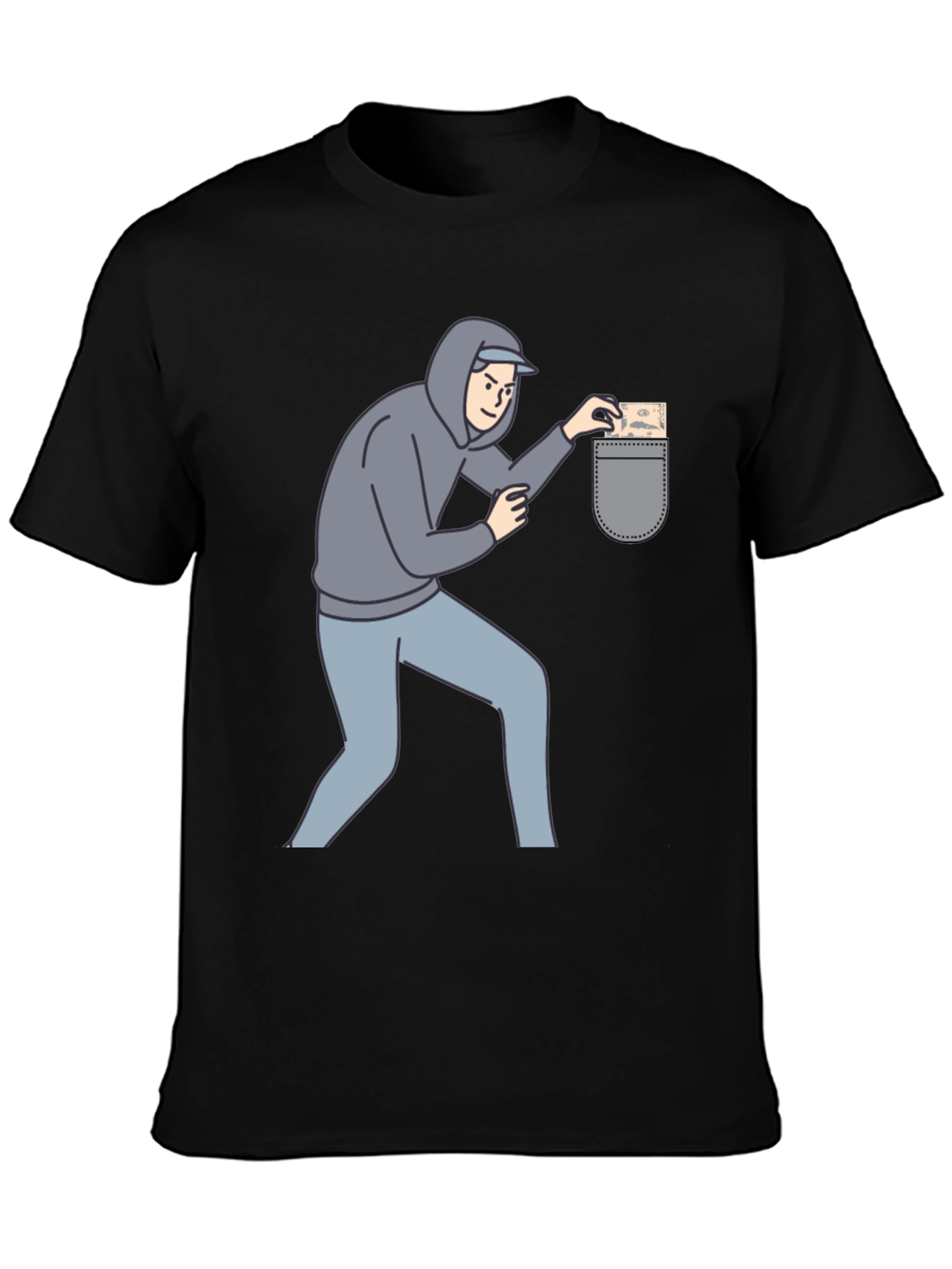 Funny Pickpocket Graphic Tee - Black Cotton Blend Shirt