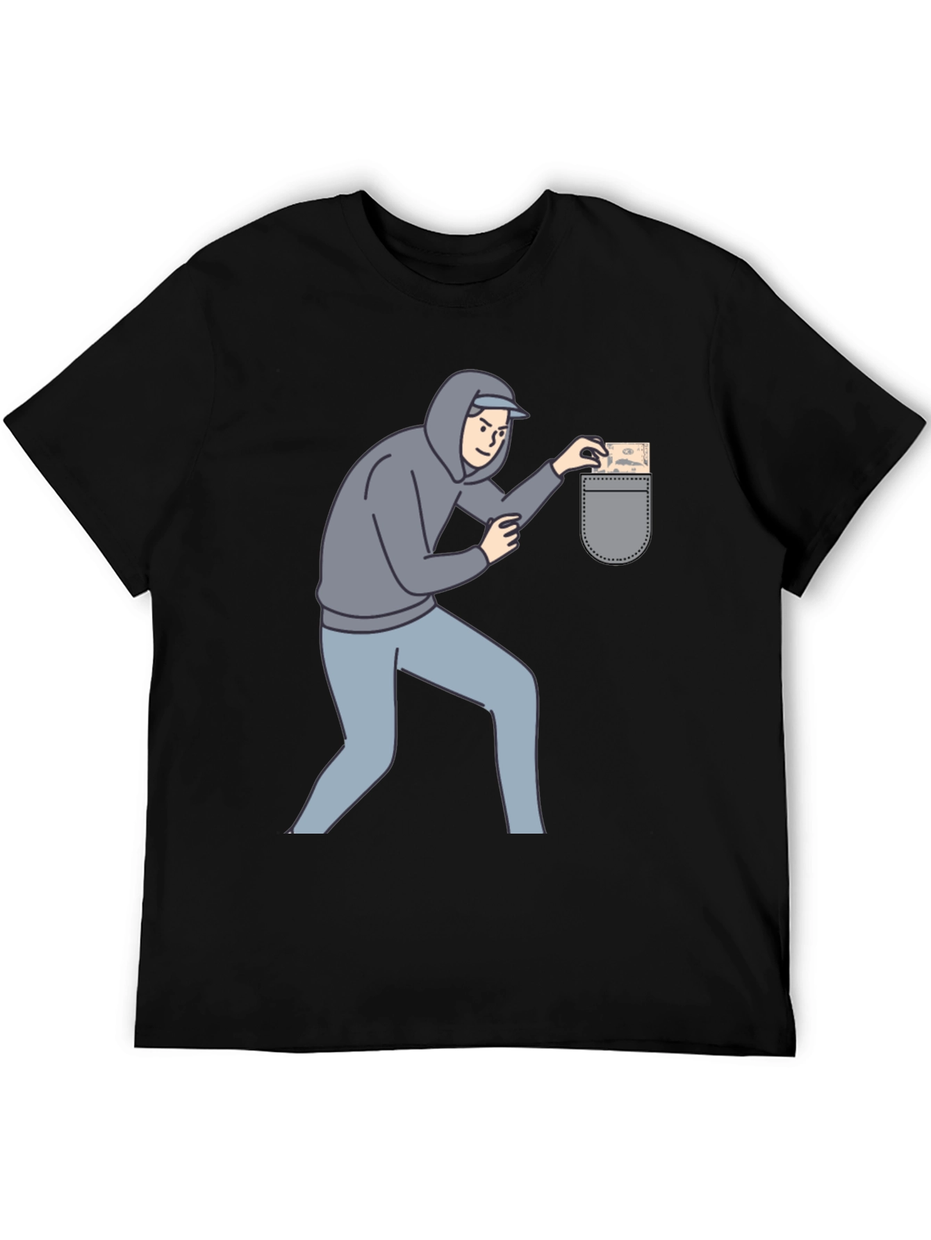 Funny Pickpocket Graphic Tee - Black Cotton Blend Shirt