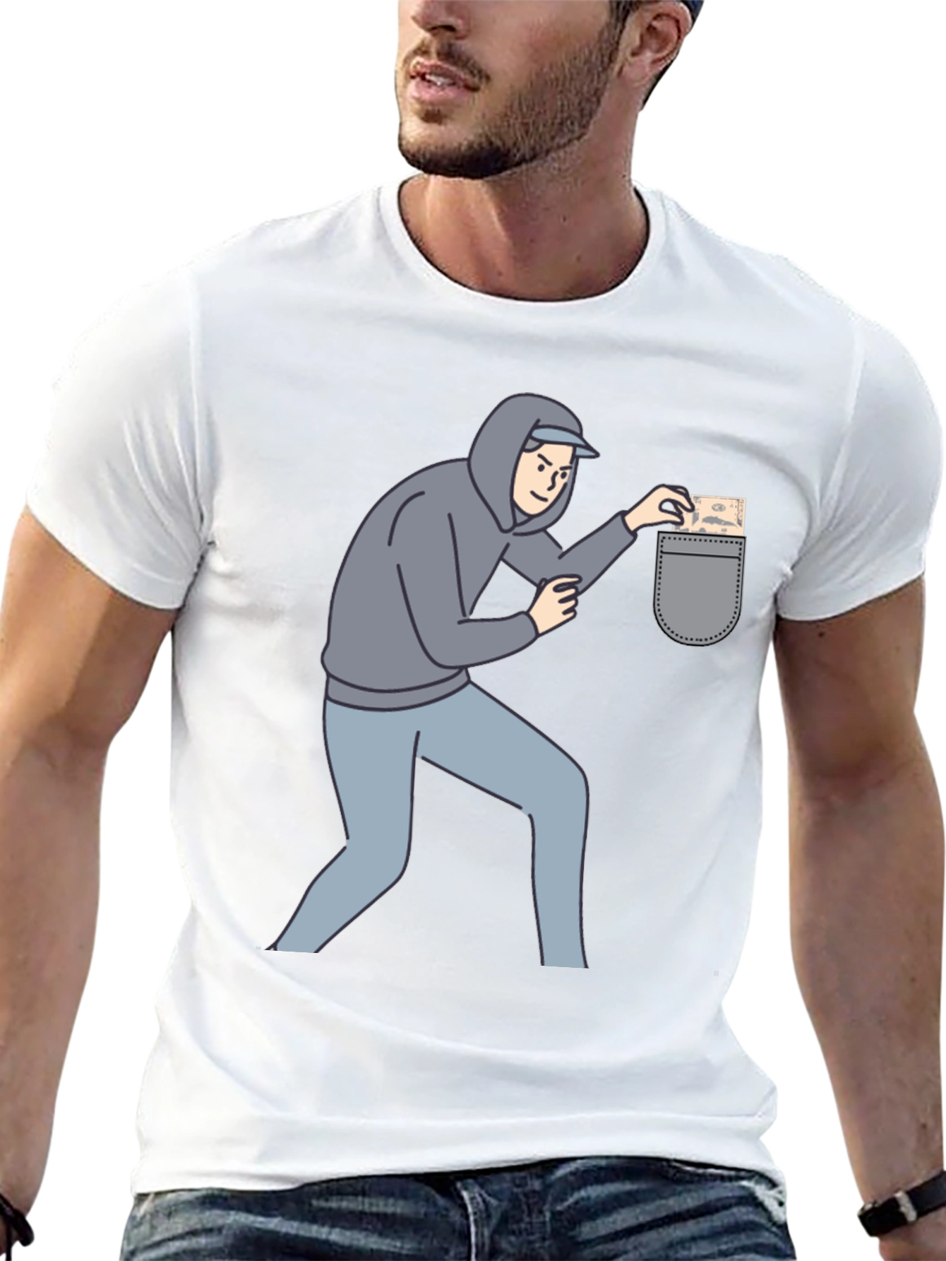 Funny Pickpocket Graphic Tee - Black Cotton Blend Shirt