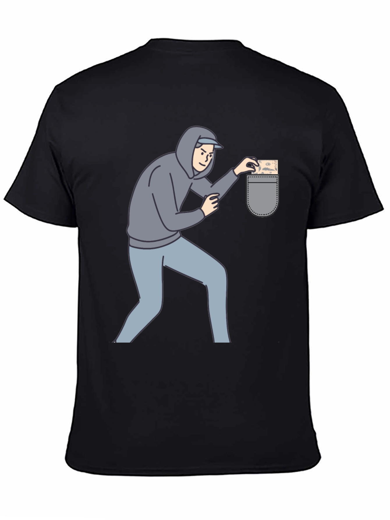 Funny Pickpocket Graphic Tee - Black Cotton Blend Shirt