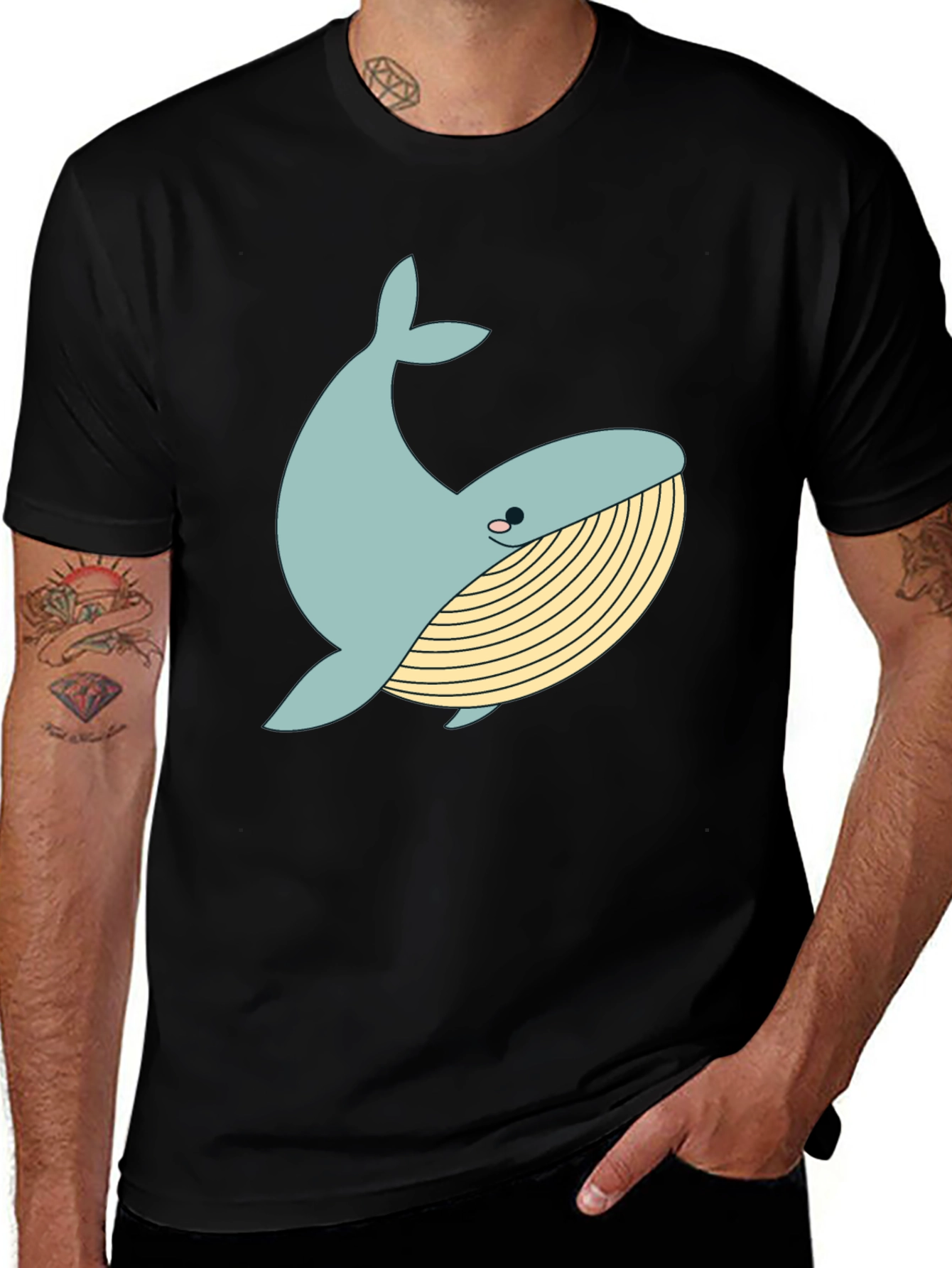 Whimsical Whale Graphic Tee - Black Cotton Blend