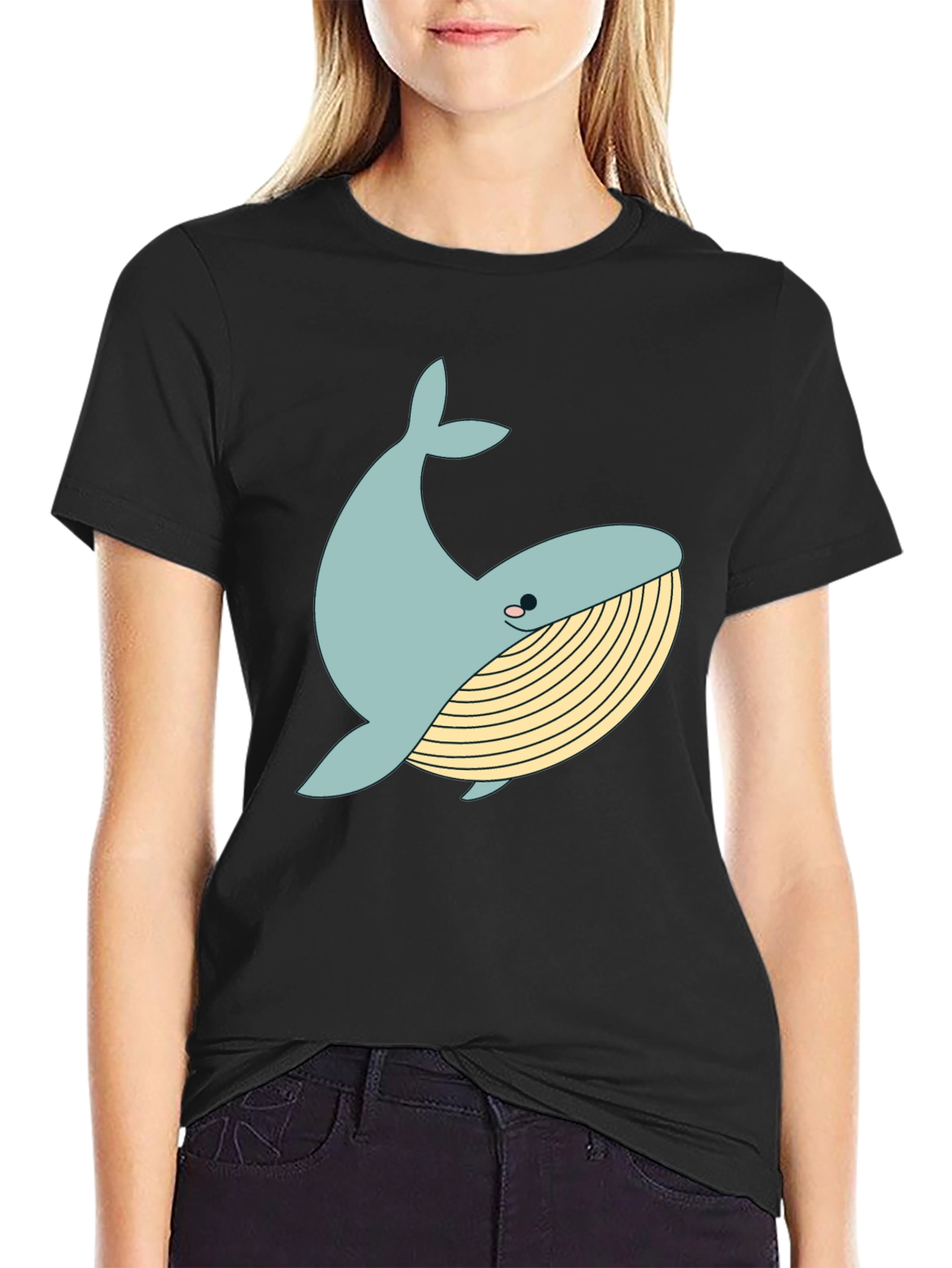 Whimsical Whale Graphic Tee - Black Cotton Blend