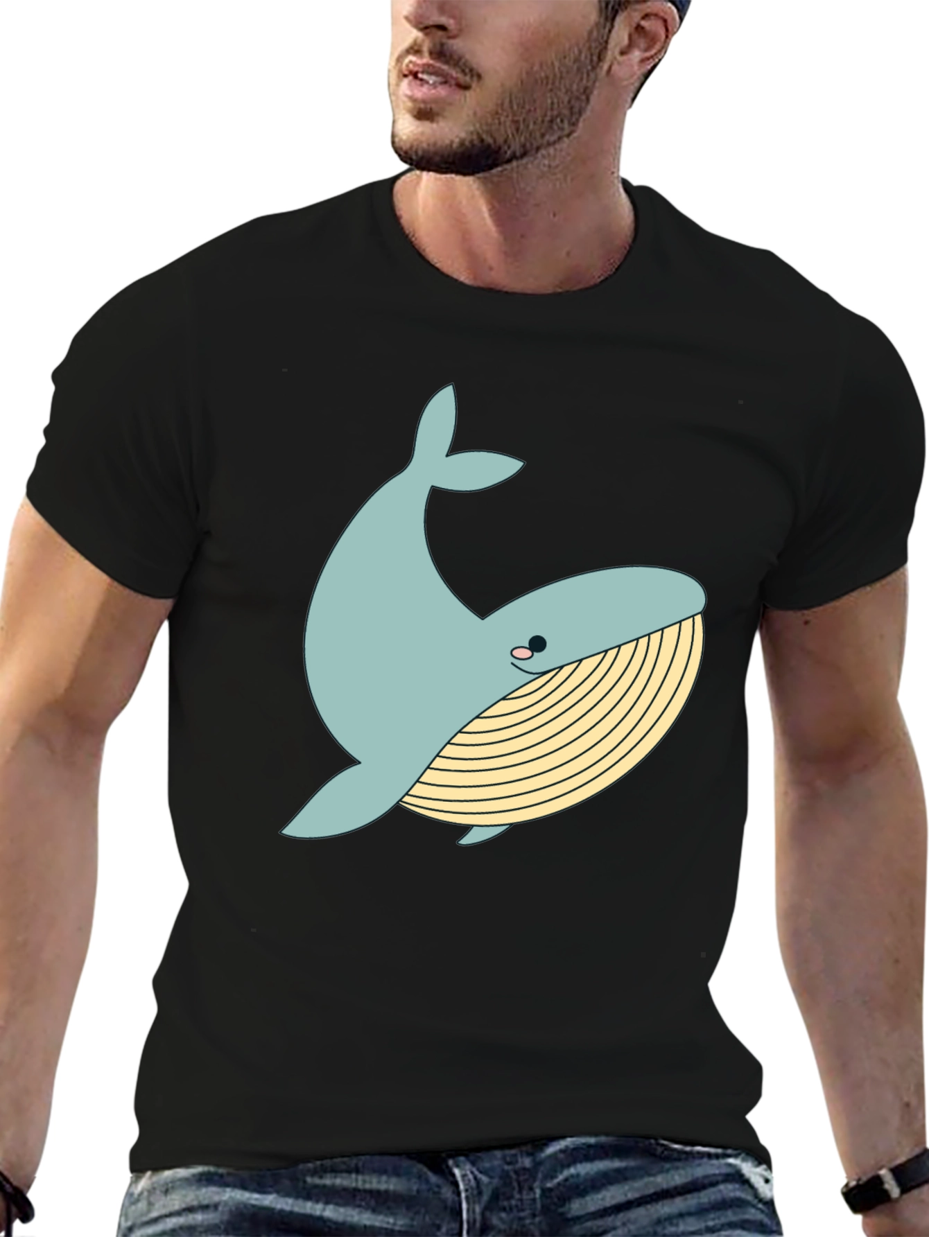 Whimsical Whale Graphic Tee - Black Cotton Blend