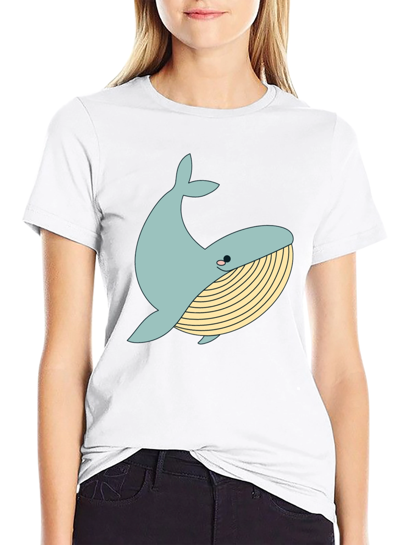 Whimsical Whale Graphic Tee - Black Cotton Blend