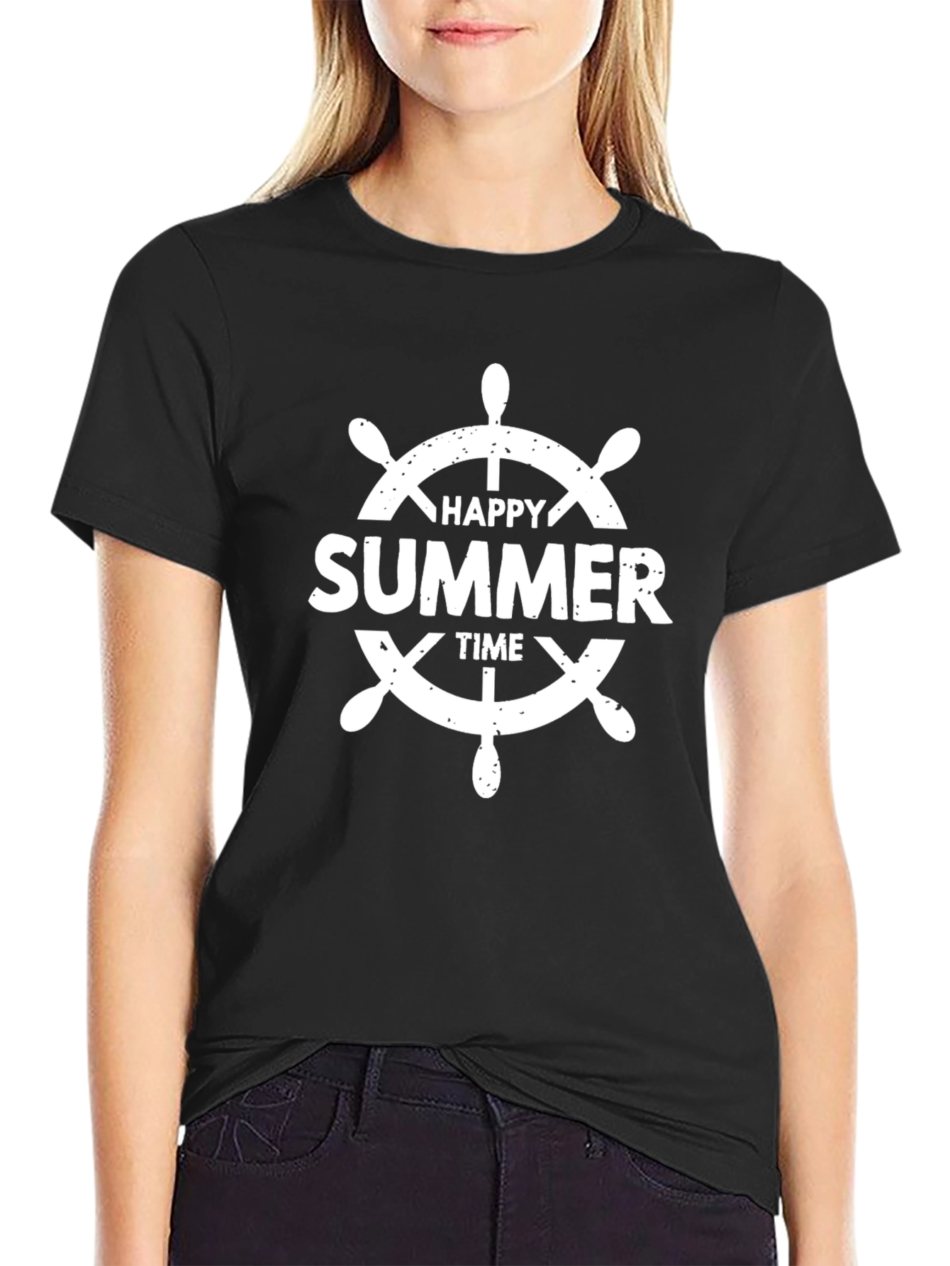 Happy Summer Time T-Shirt - Black Casual Tee