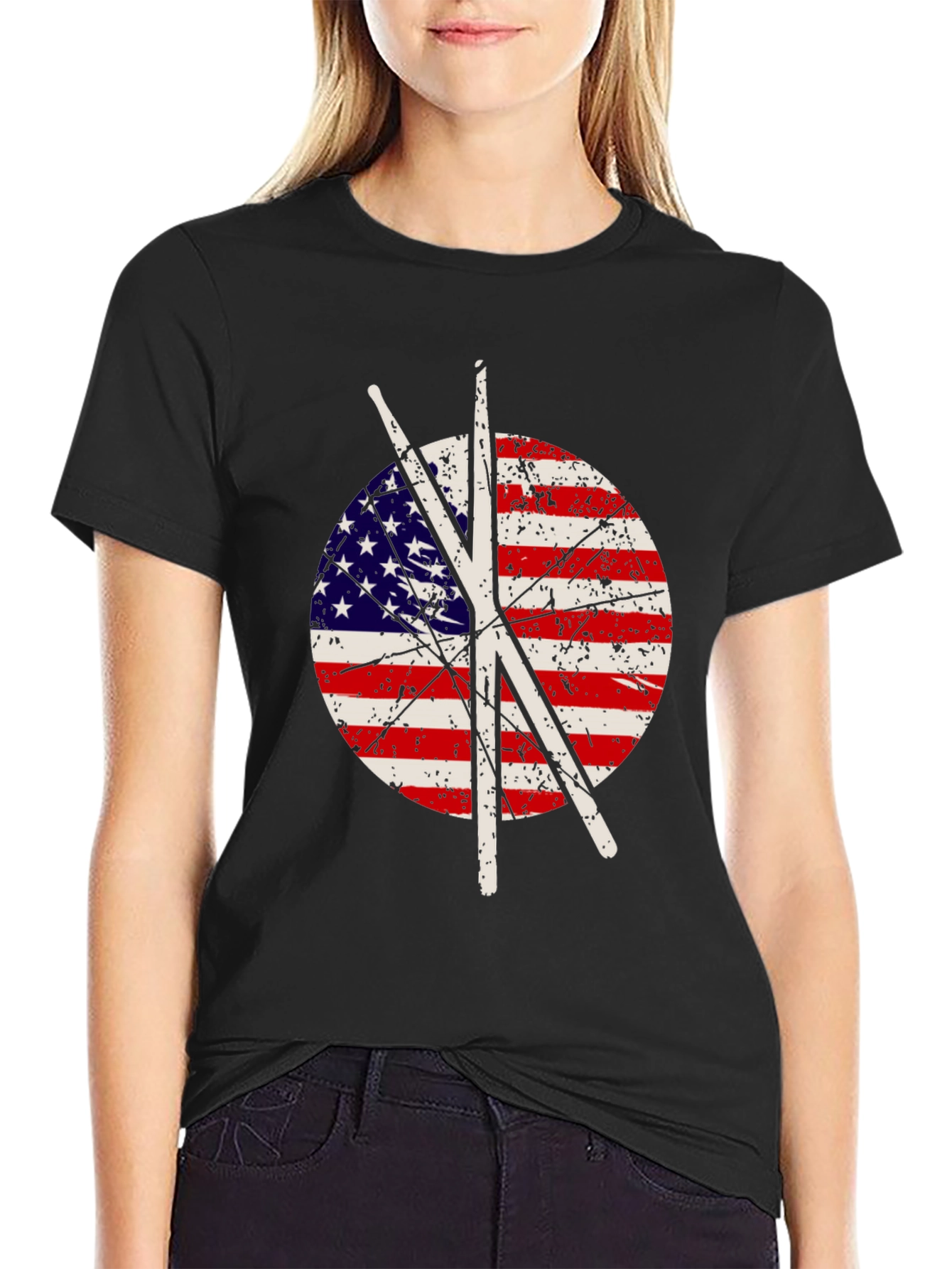 Patriotic Drummer T-Shirt - USA Flag Drumsticks