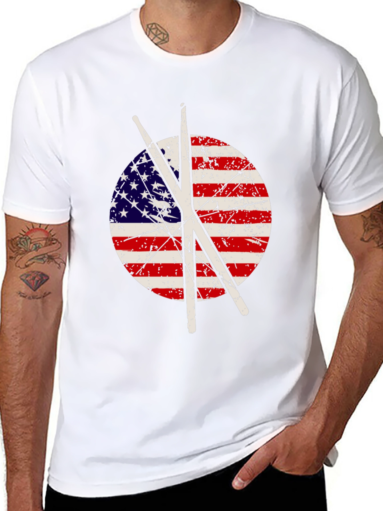 Patriotic Drummer T-Shirt - USA Flag Drumsticks