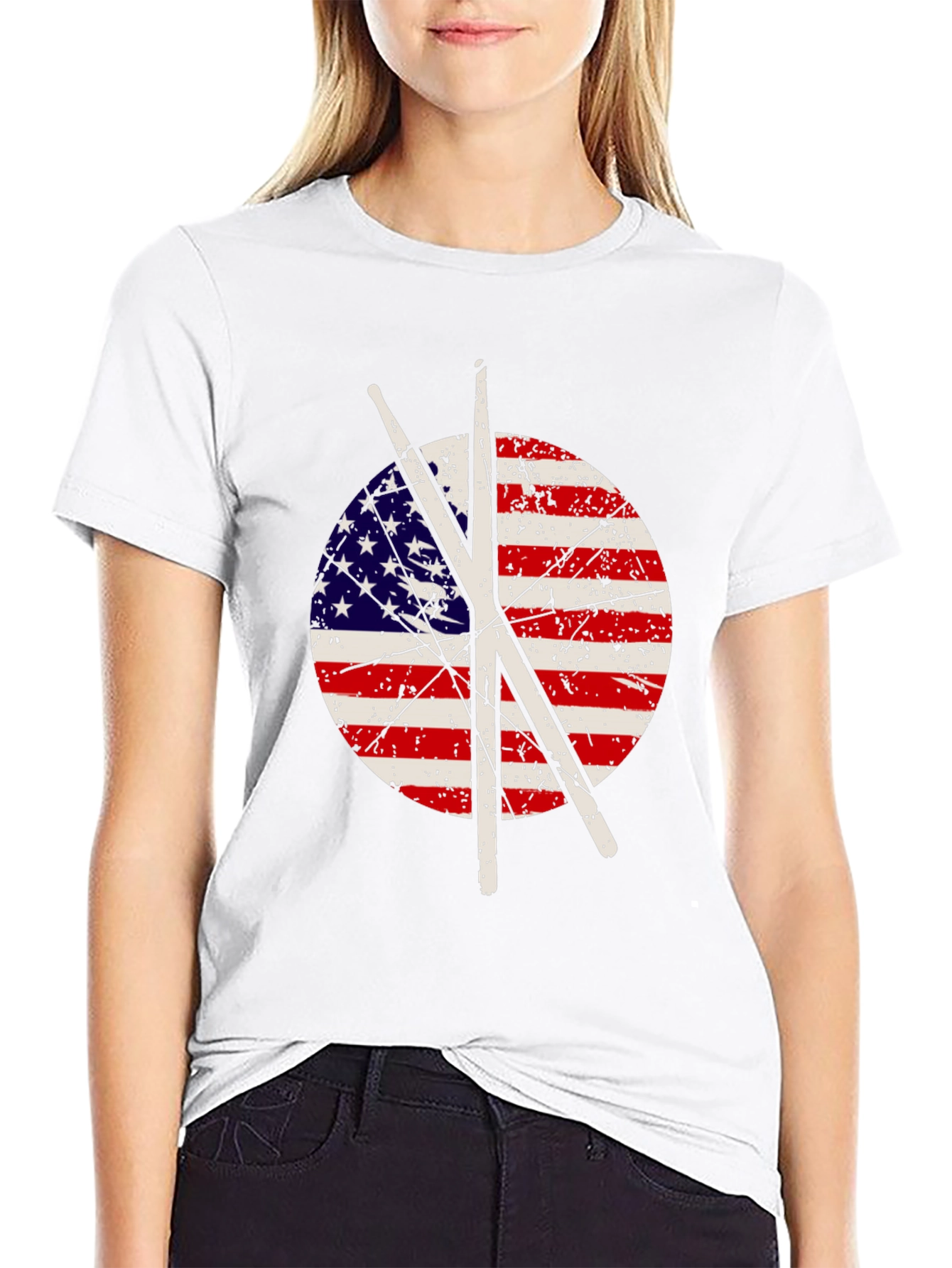Patriotic Drummer T-Shirt - USA Flag Drumsticks