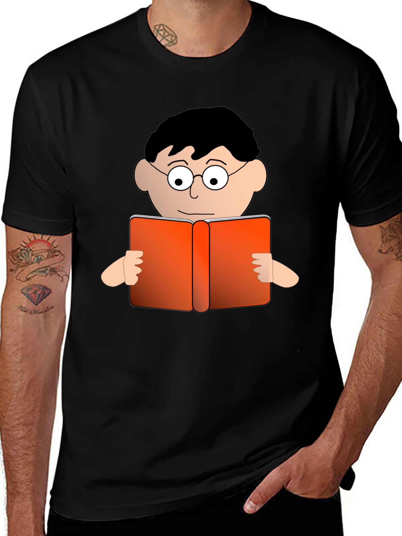 Cartoon Reader Black T-Shirt