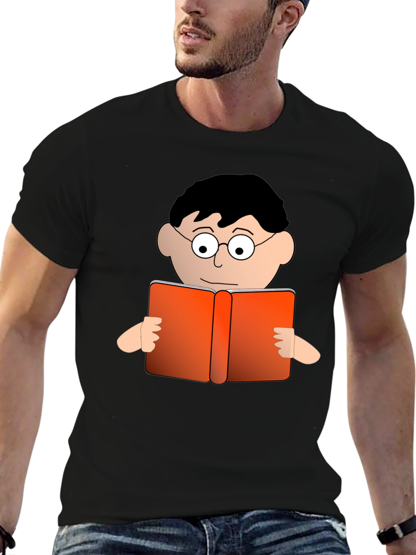 Cartoon Reader Black T-Shirt
