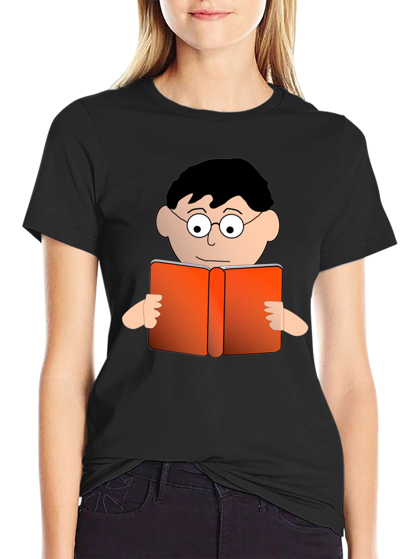 Cartoon Reader Black T-Shirt